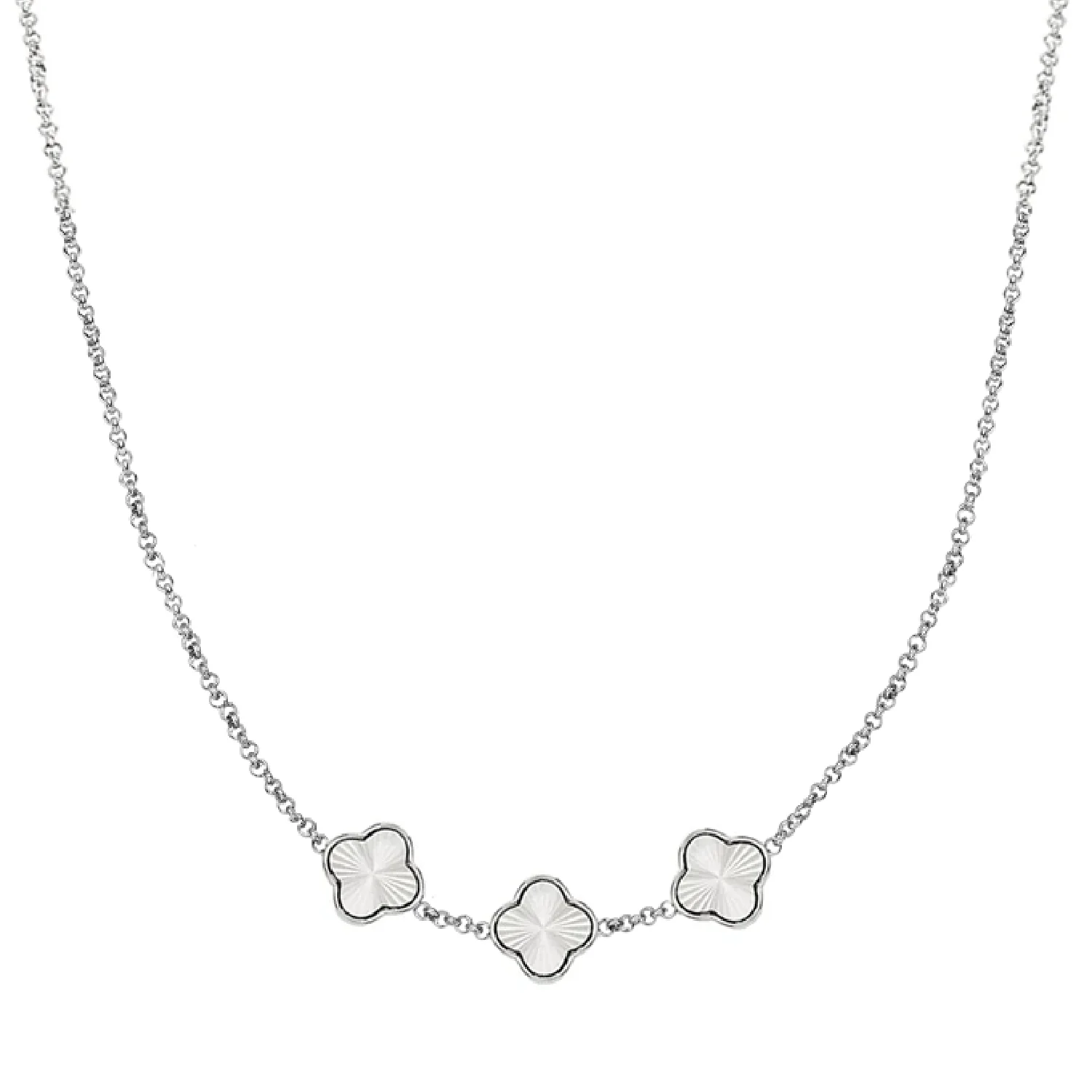 Textured Clover Custom Name Necklace (Silver)