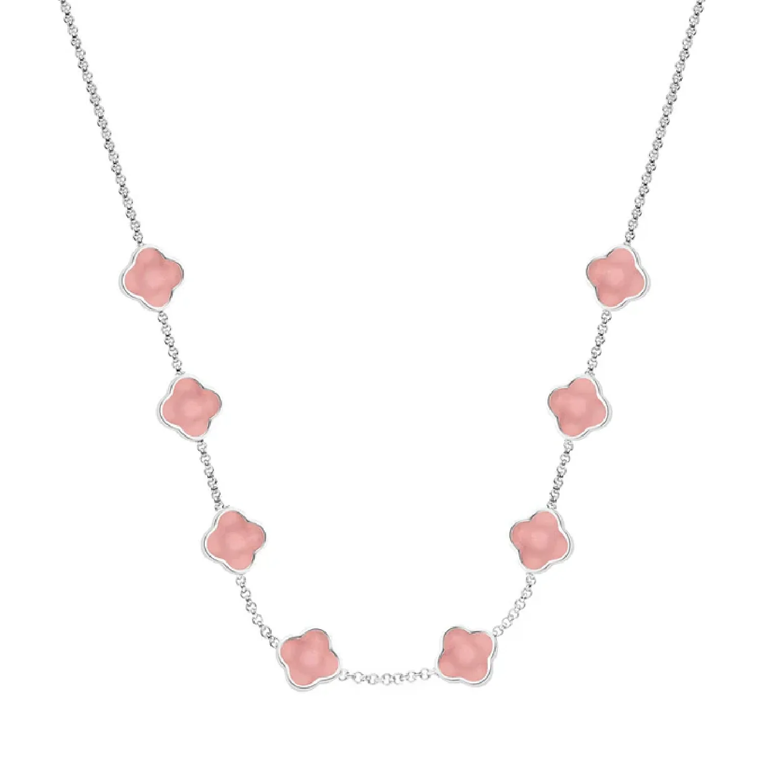 Rose Quartz Clover Custom Name Necklace (Silver)