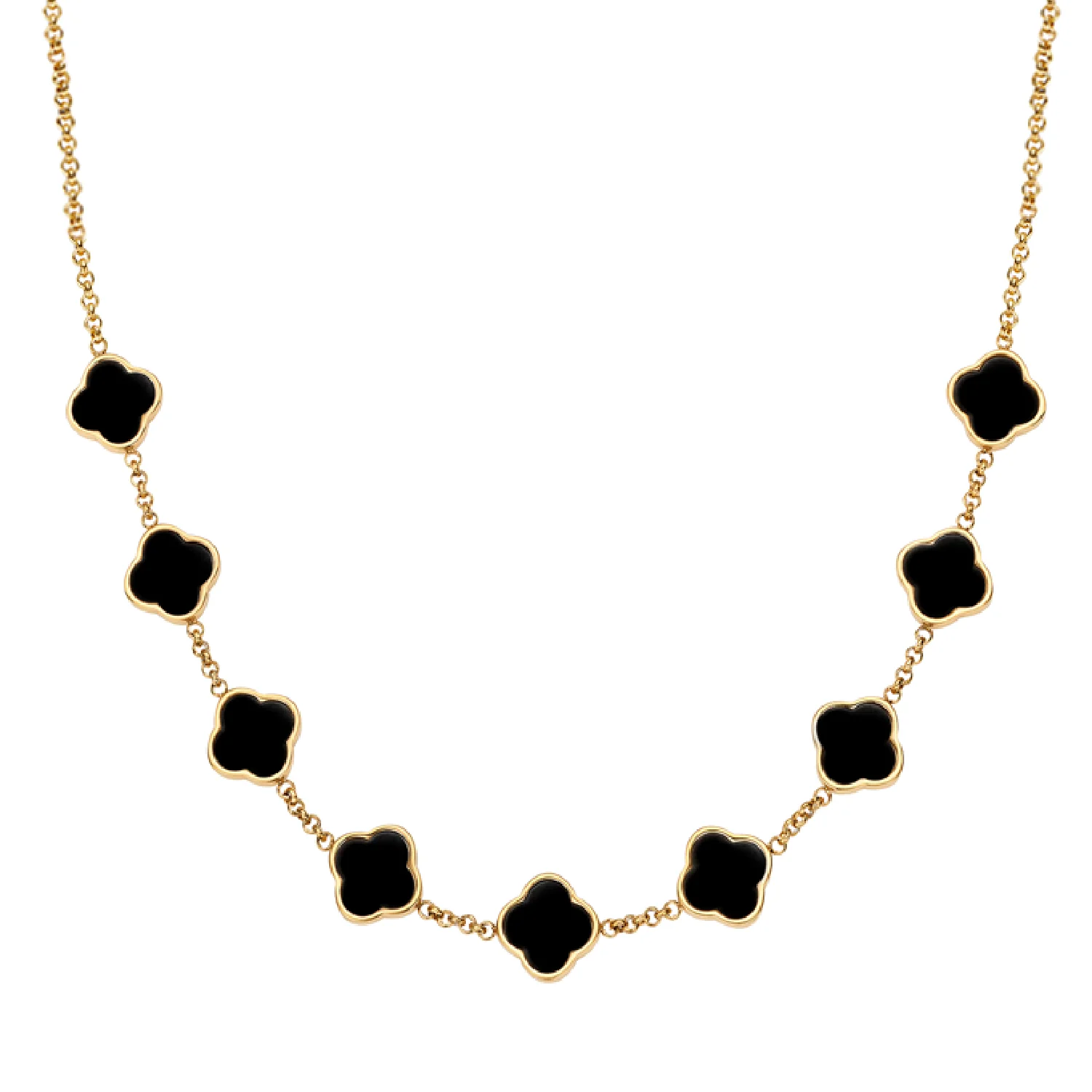 Black Enamel Clover Custom Name Necklace (Gold)