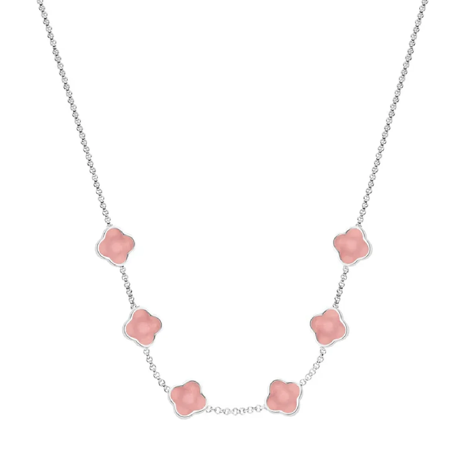 Rose Quartz Clover Custom Name Necklace (Silver)