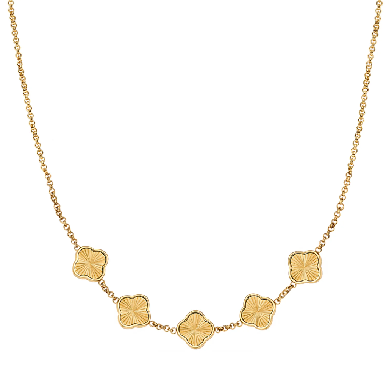 Textured Clover Custom Name Necklace (Gold)