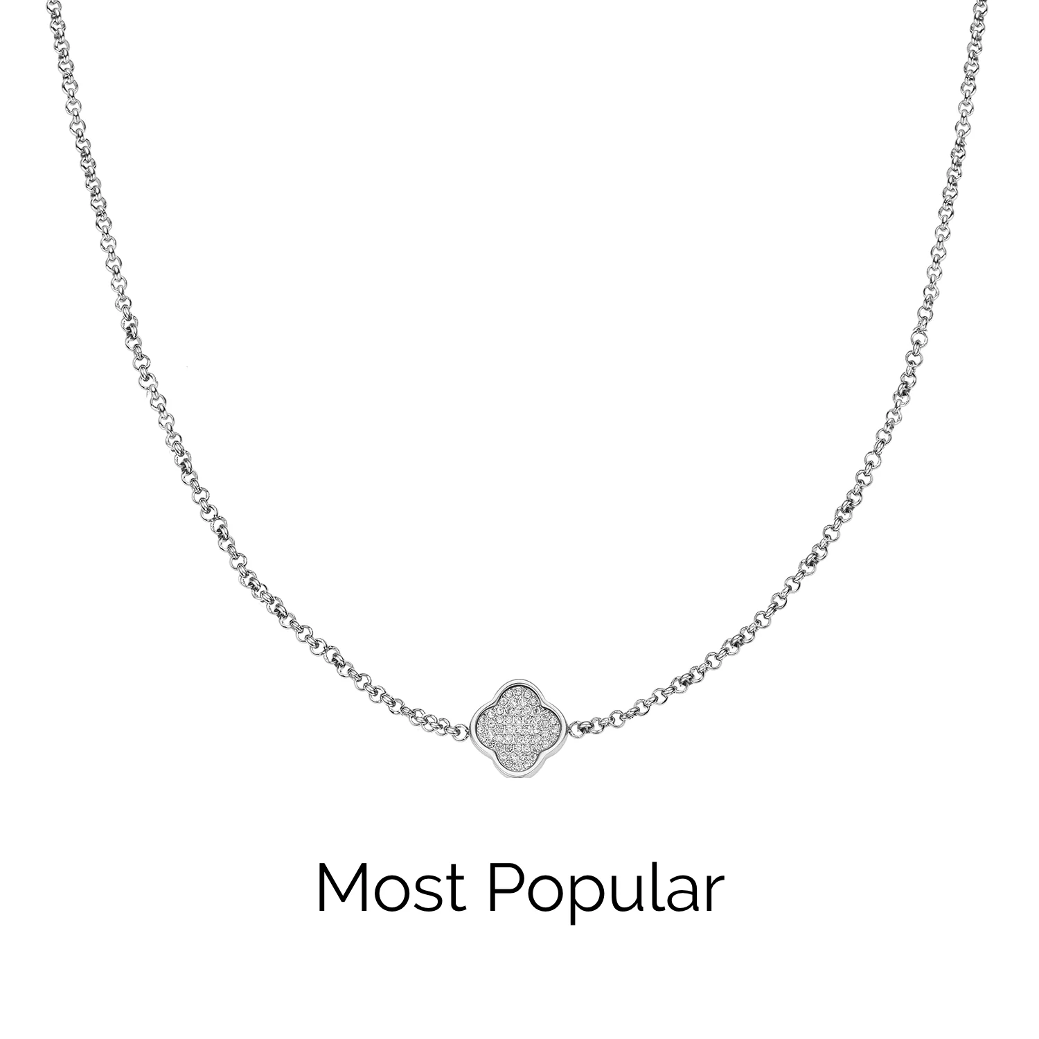 Shimmer Pavé Clover Necklace (Silver)