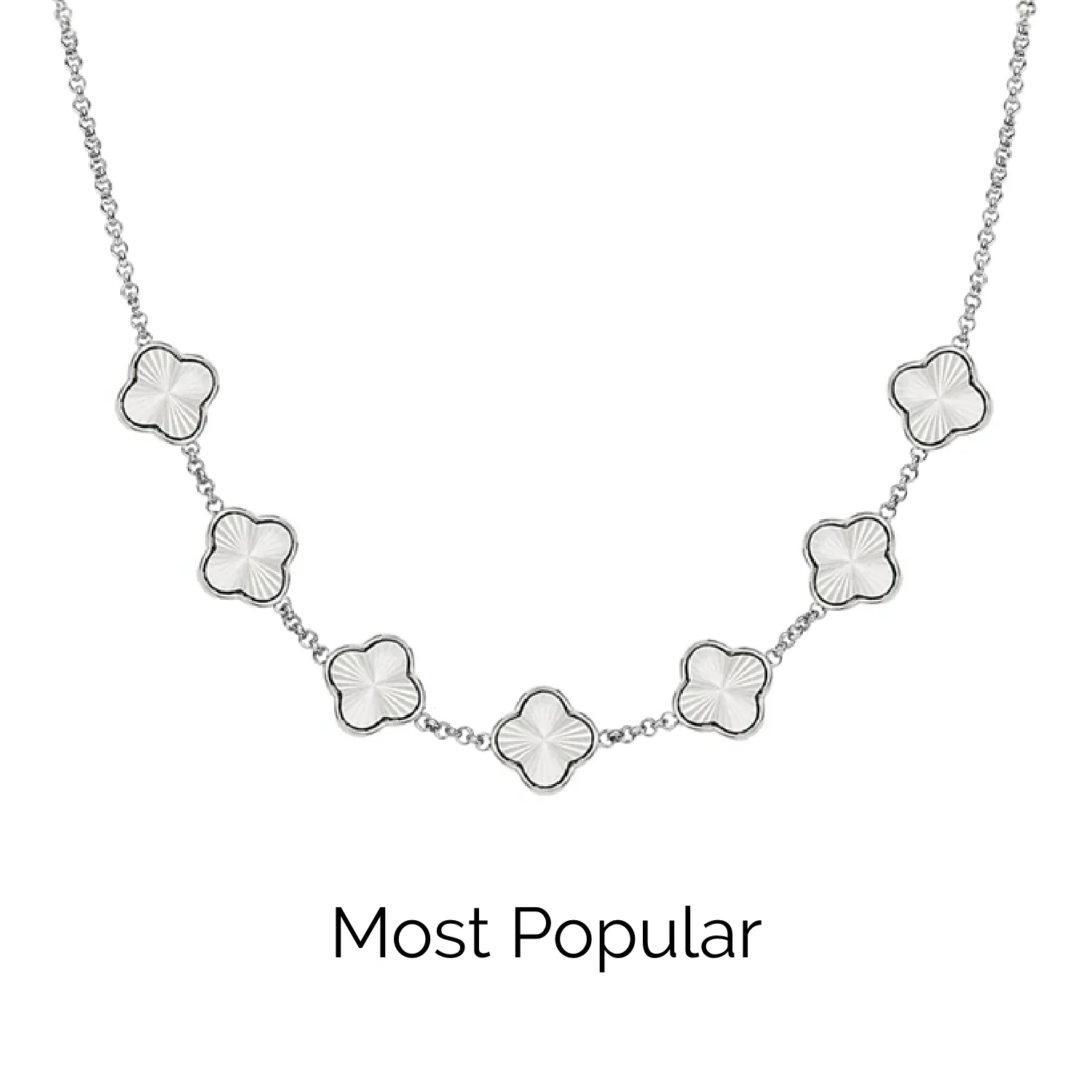 Textured Clover Custom Name Necklace (Silver)