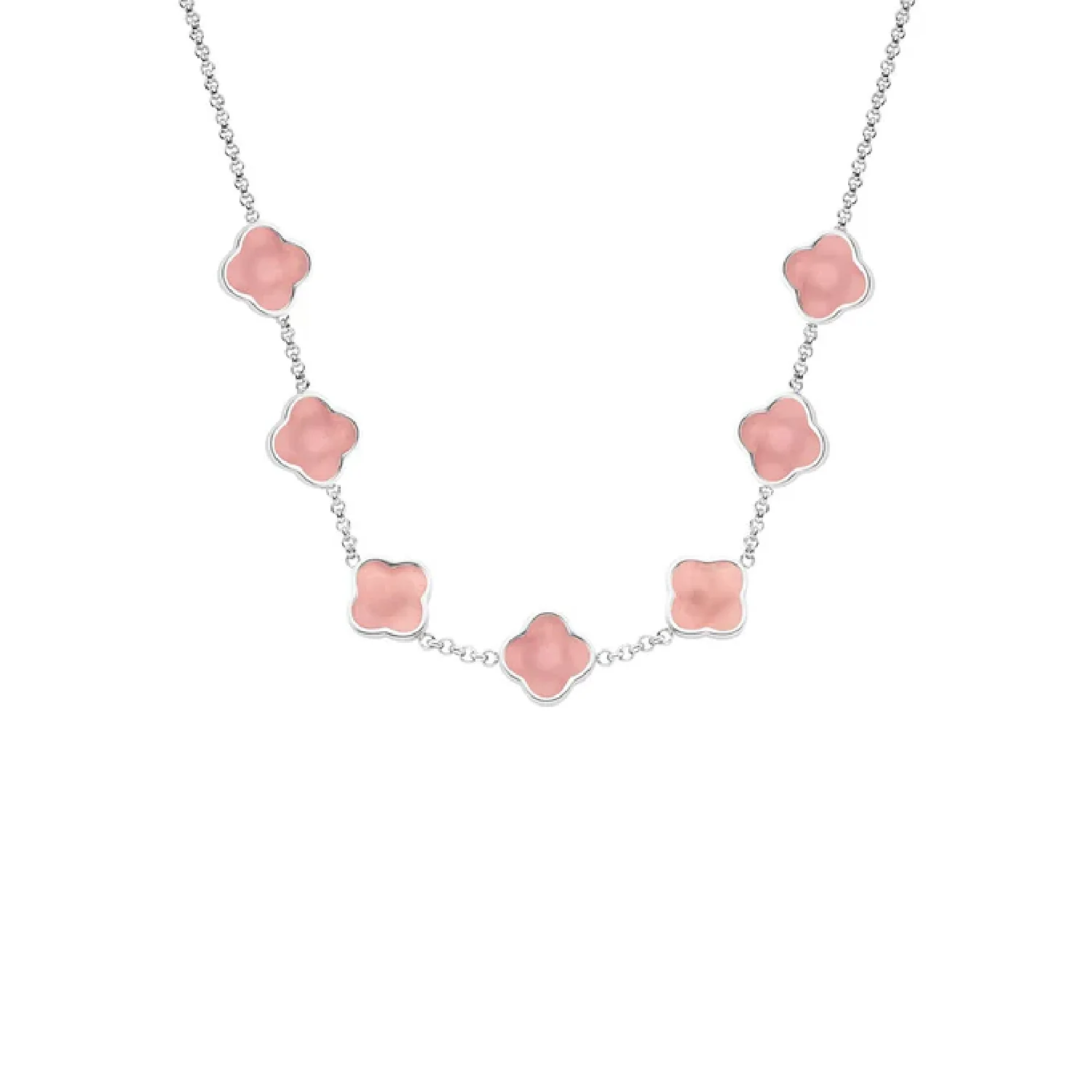Rose Quartz Clover Custom Name Necklace (Silver)