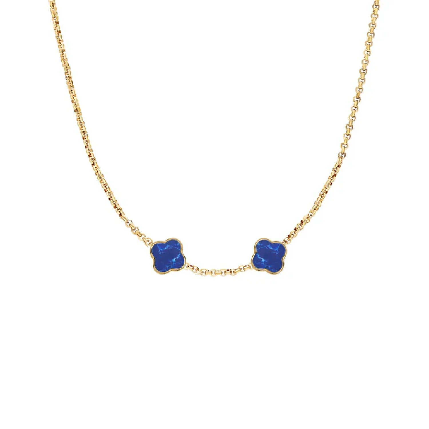 Blue Lace Agate Clover Custom Name Necklace (Gold)