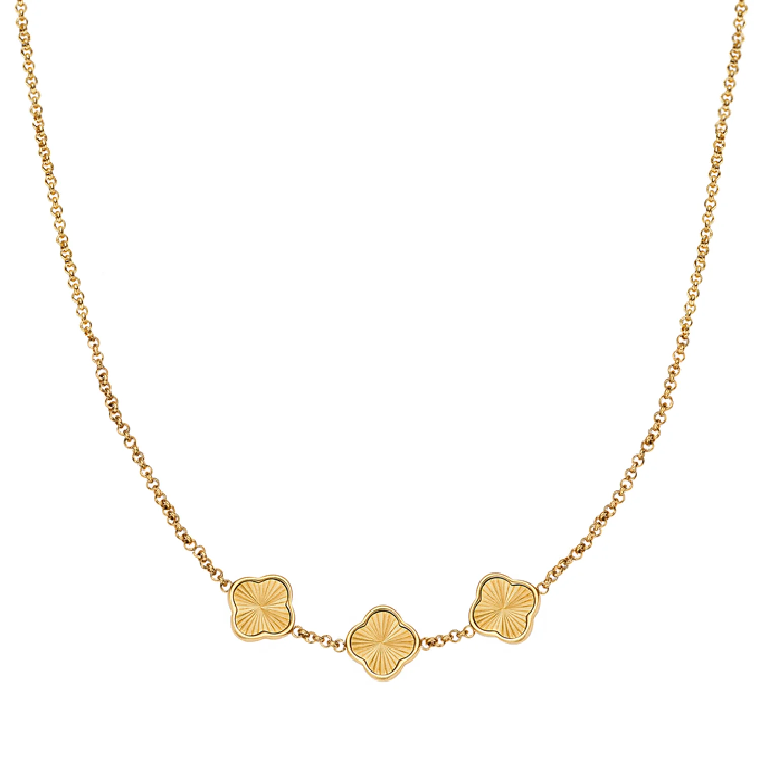 Textured Clover Custom Name Necklace (Gold)