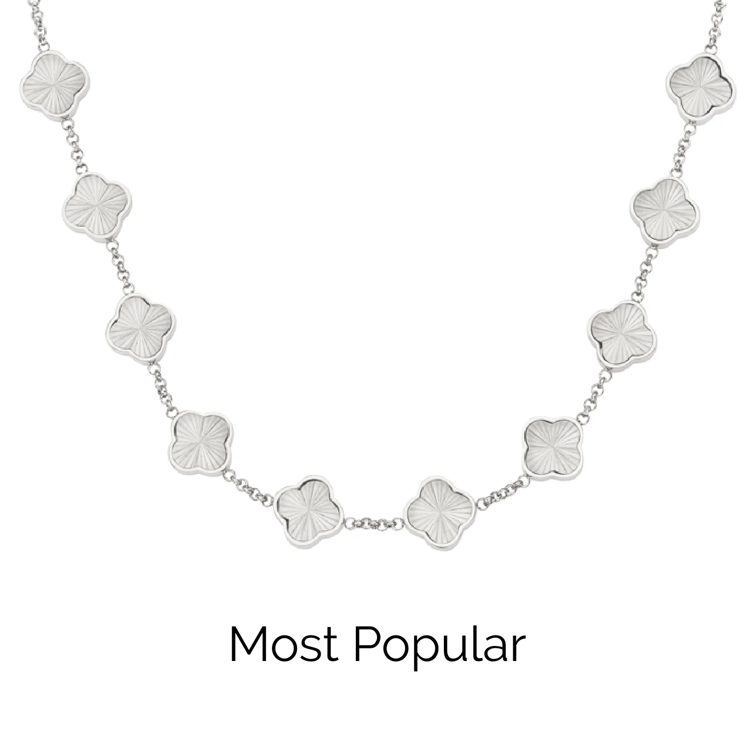 Textured Clover Custom Name Necklace (Silver)