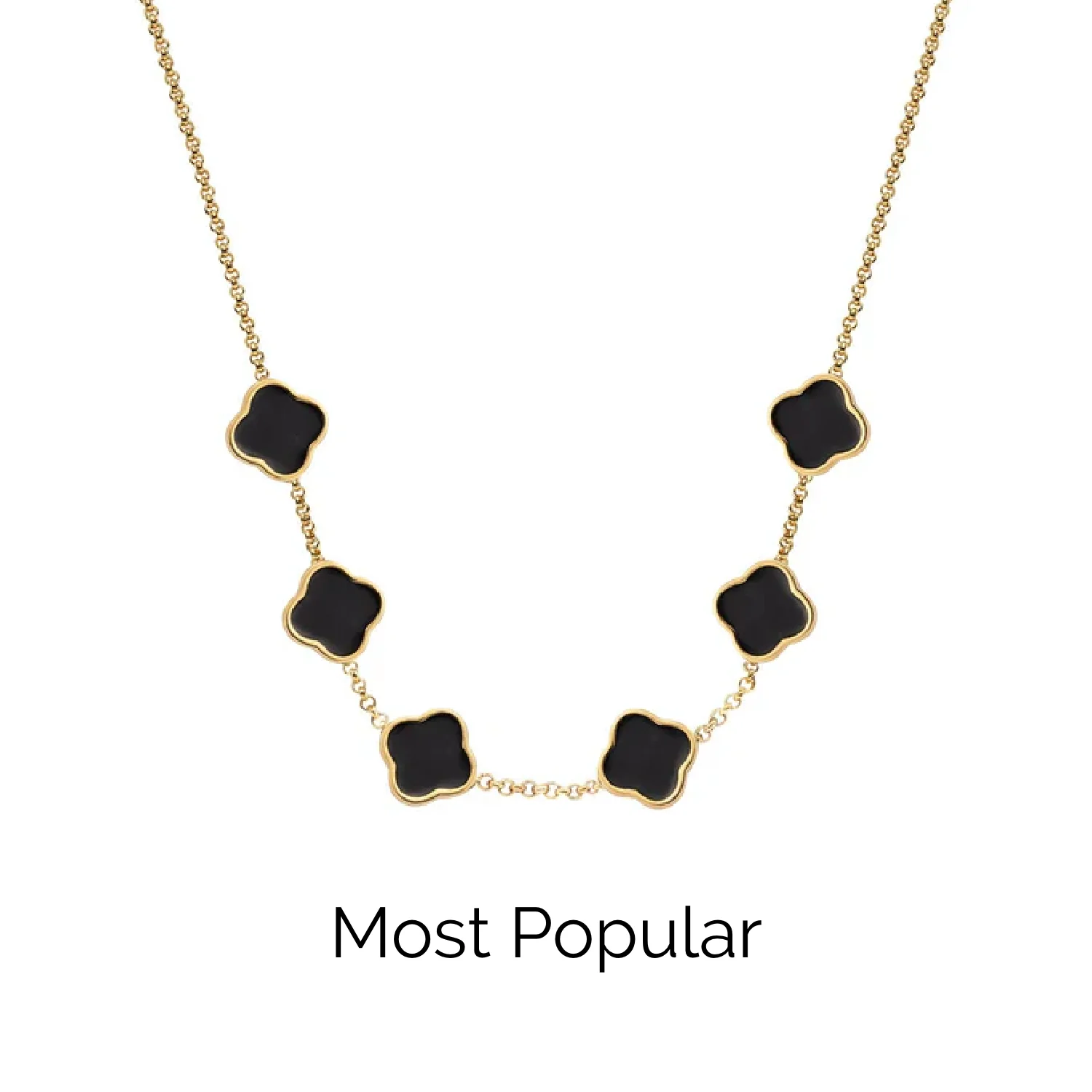 Black Enamel Clover Custom Name Necklace (Gold)