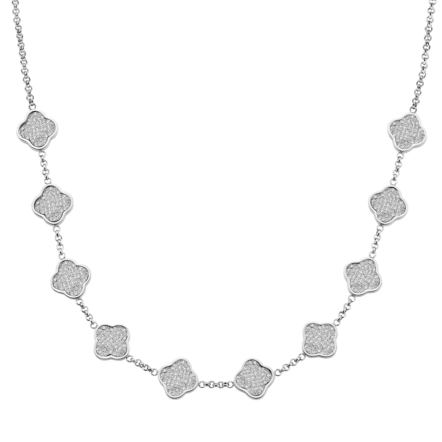 Shimmer Pavé Clover Necklace (Silver)