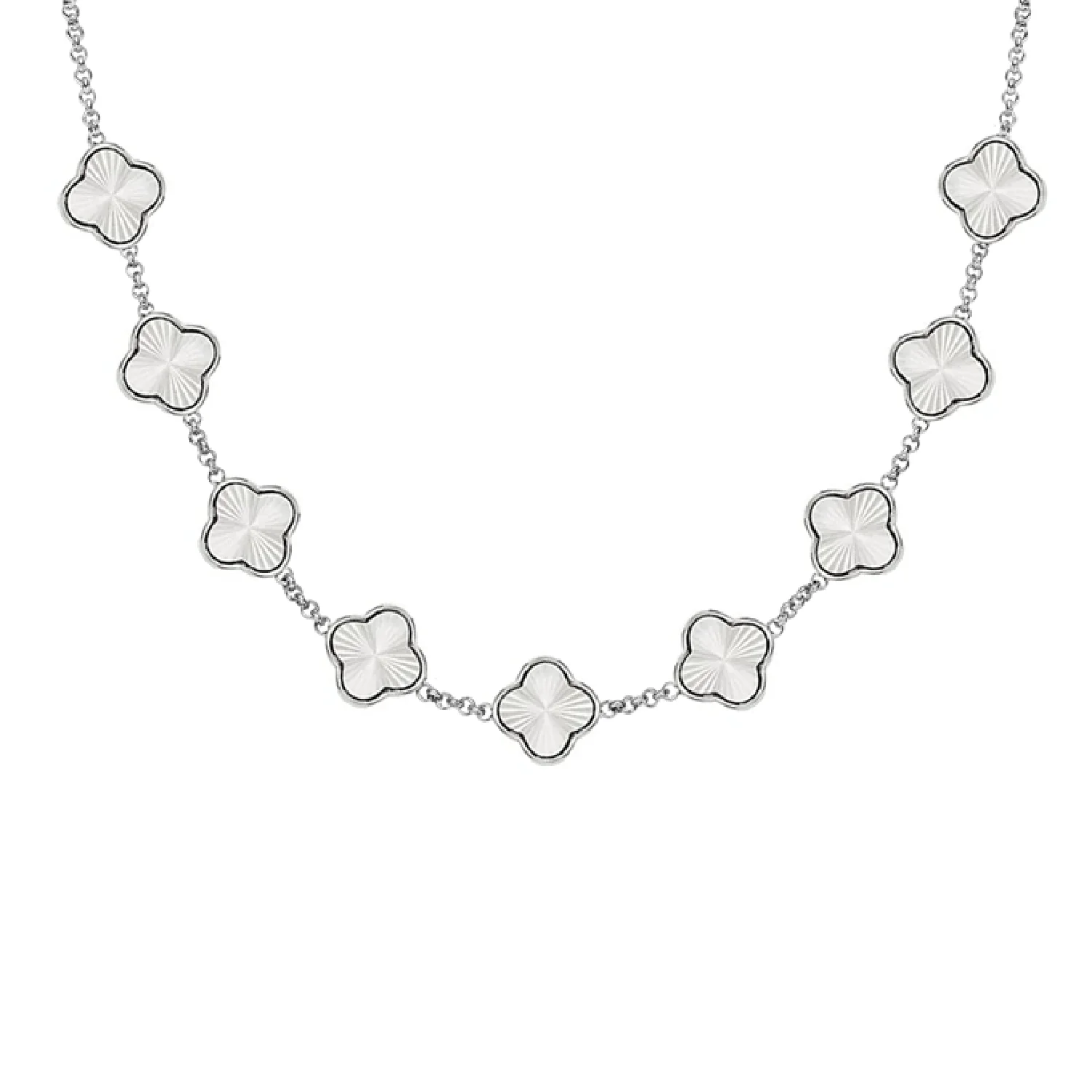 Textured Clover Custom Name Necklace (Silver)