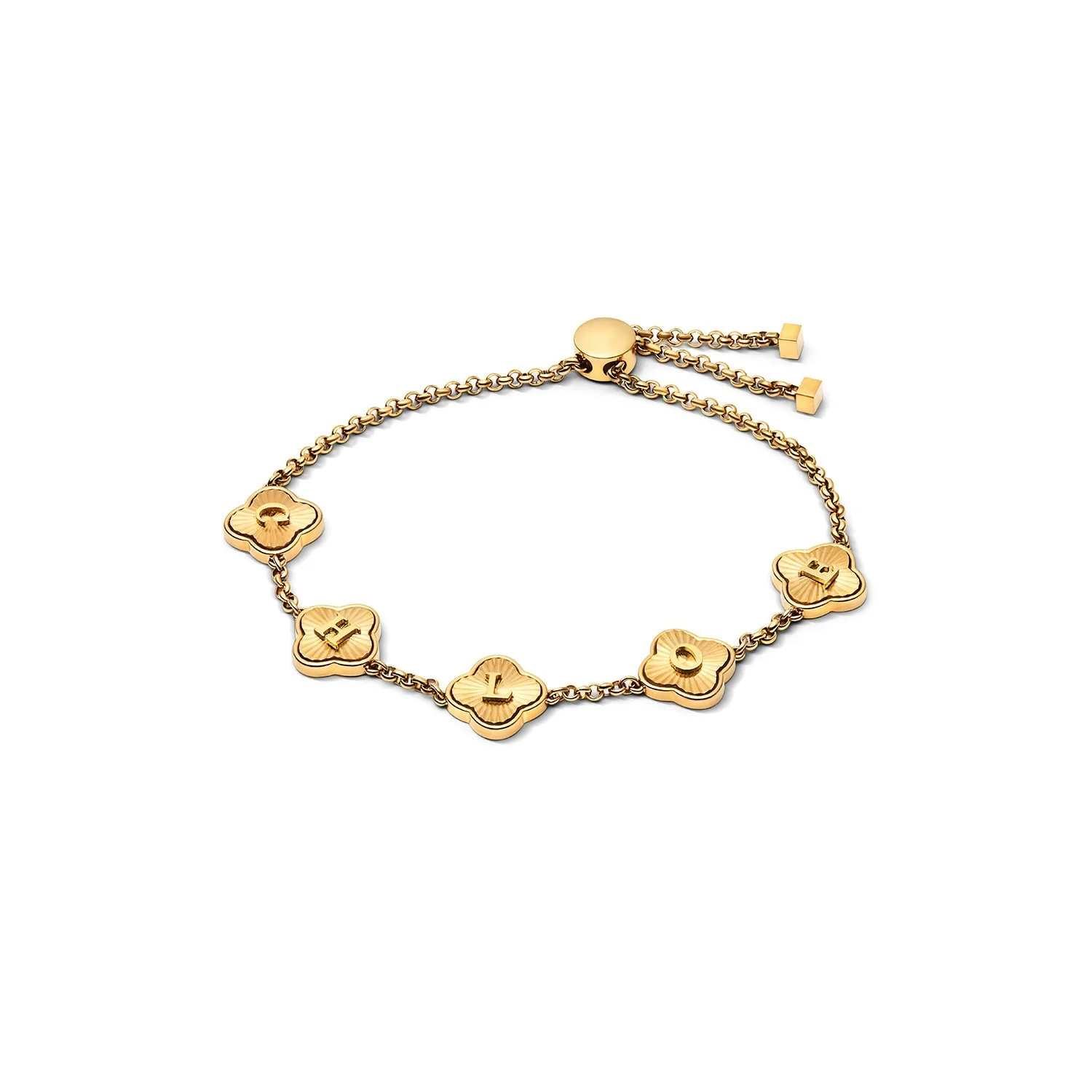 Textured Clover Custom Name Bracelet (Gold)