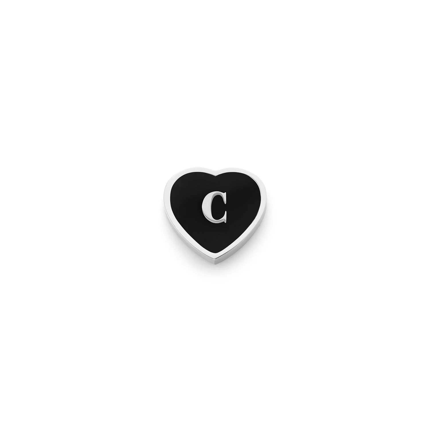 Black Enamel Heart Charms (Silver) - Initials