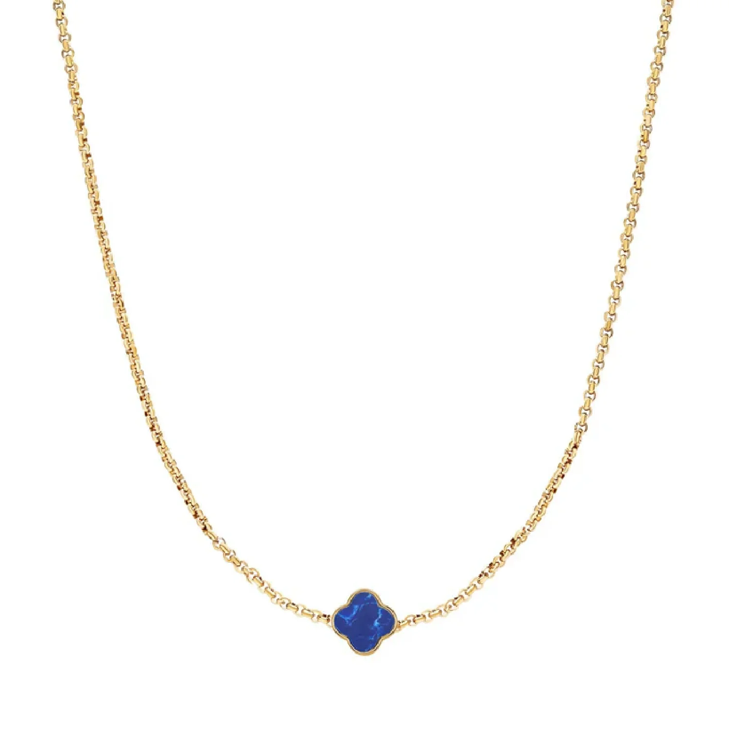 Blue Lace Agate Clover Custom Name Necklace (Gold)