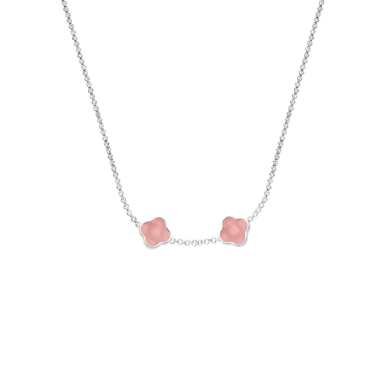 Rose Quartz Clover Custom Name Necklace (Silver)