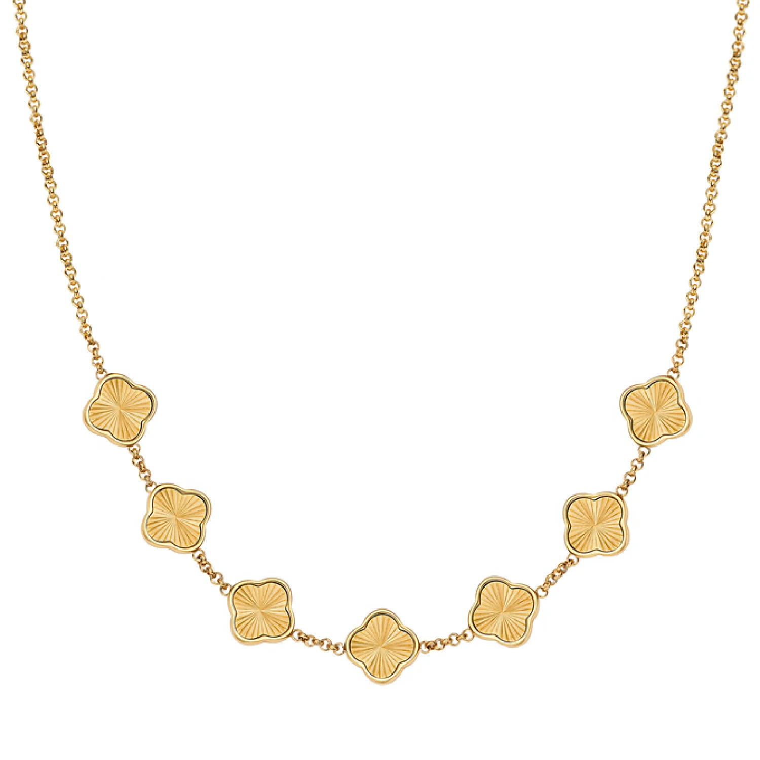 Textured Clover Custom Name Necklace (Gold)