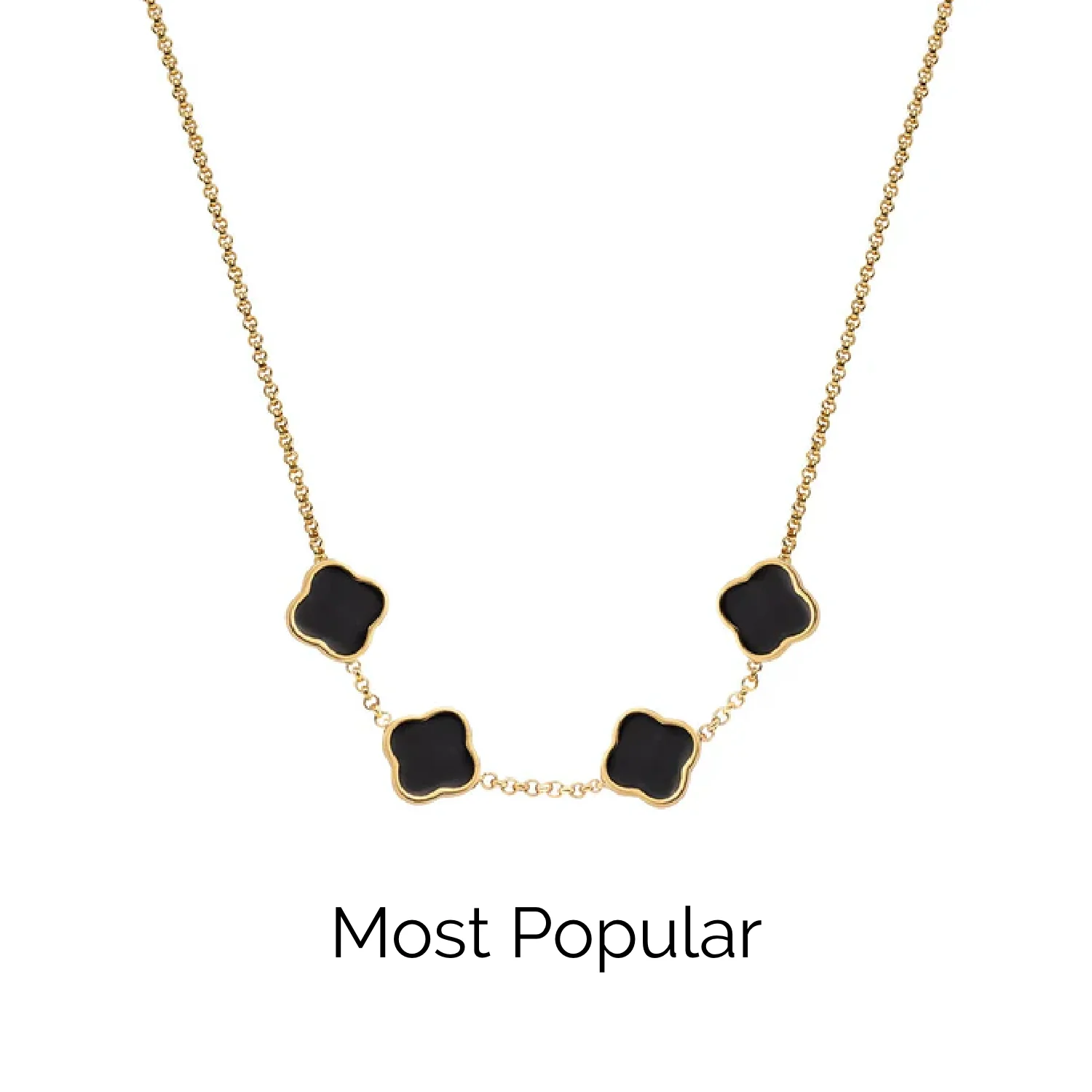 Black Enamel Clover Custom Name Necklace (Gold)