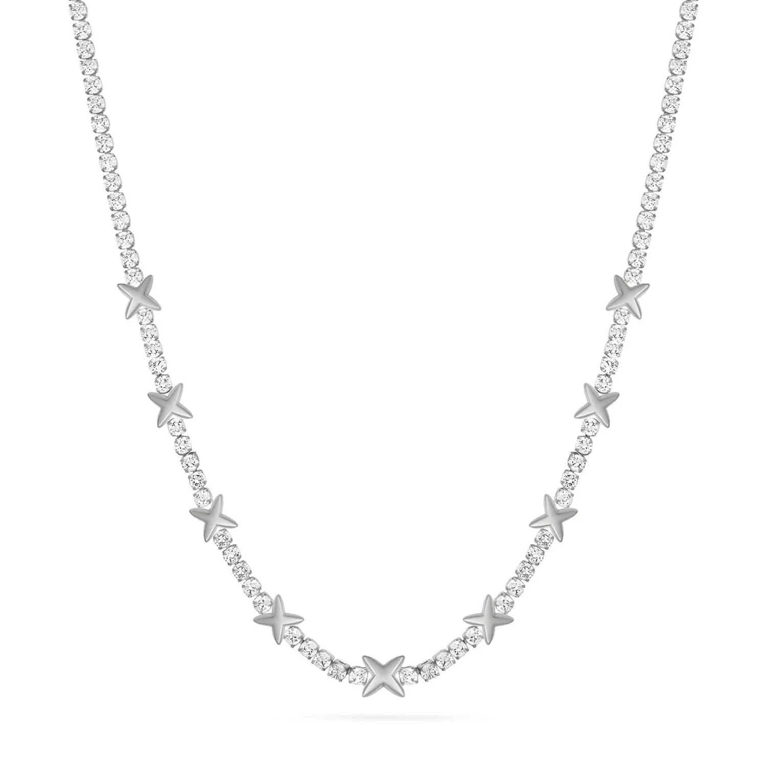 Crystal Fixed Charm Necklace (Silver)
