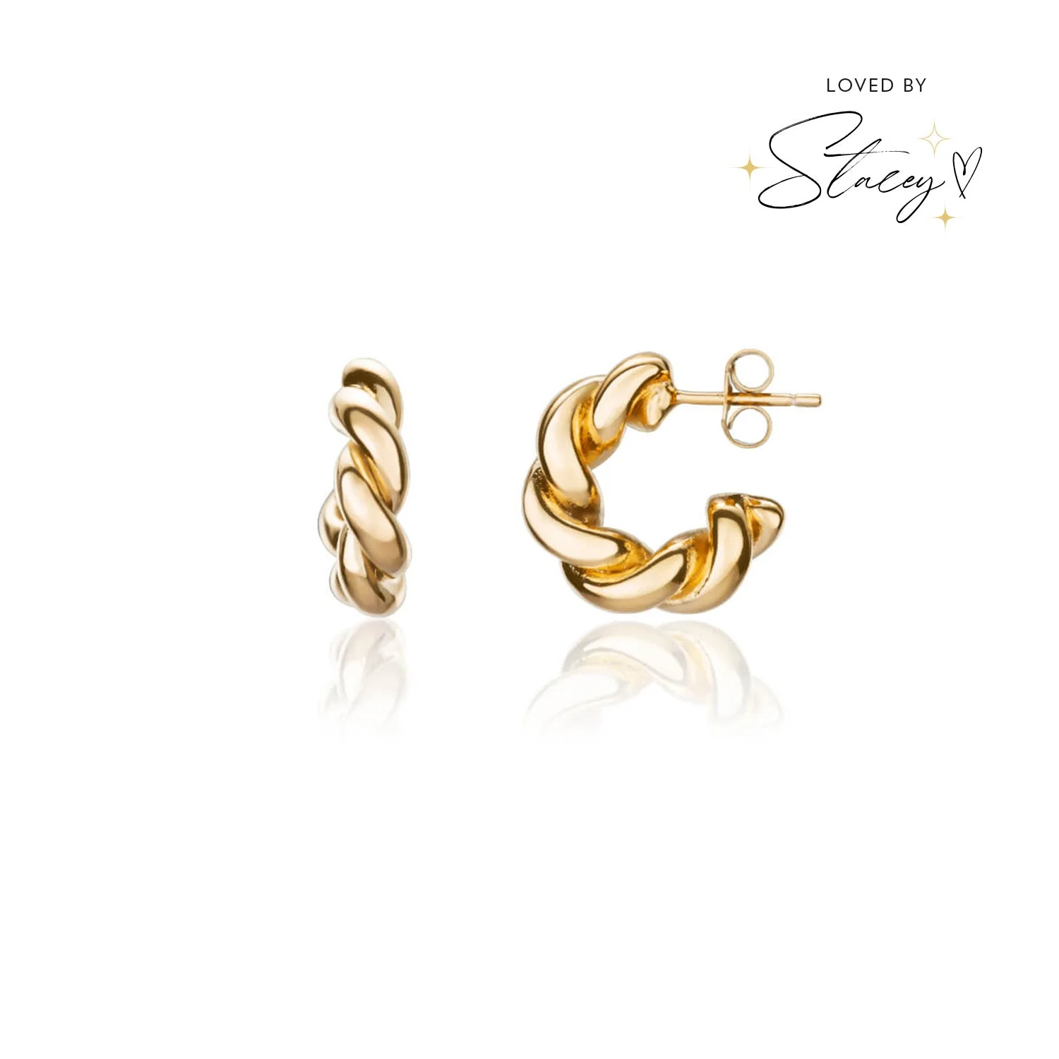 Twisted Huggie Hoop Earrings (Gold)
