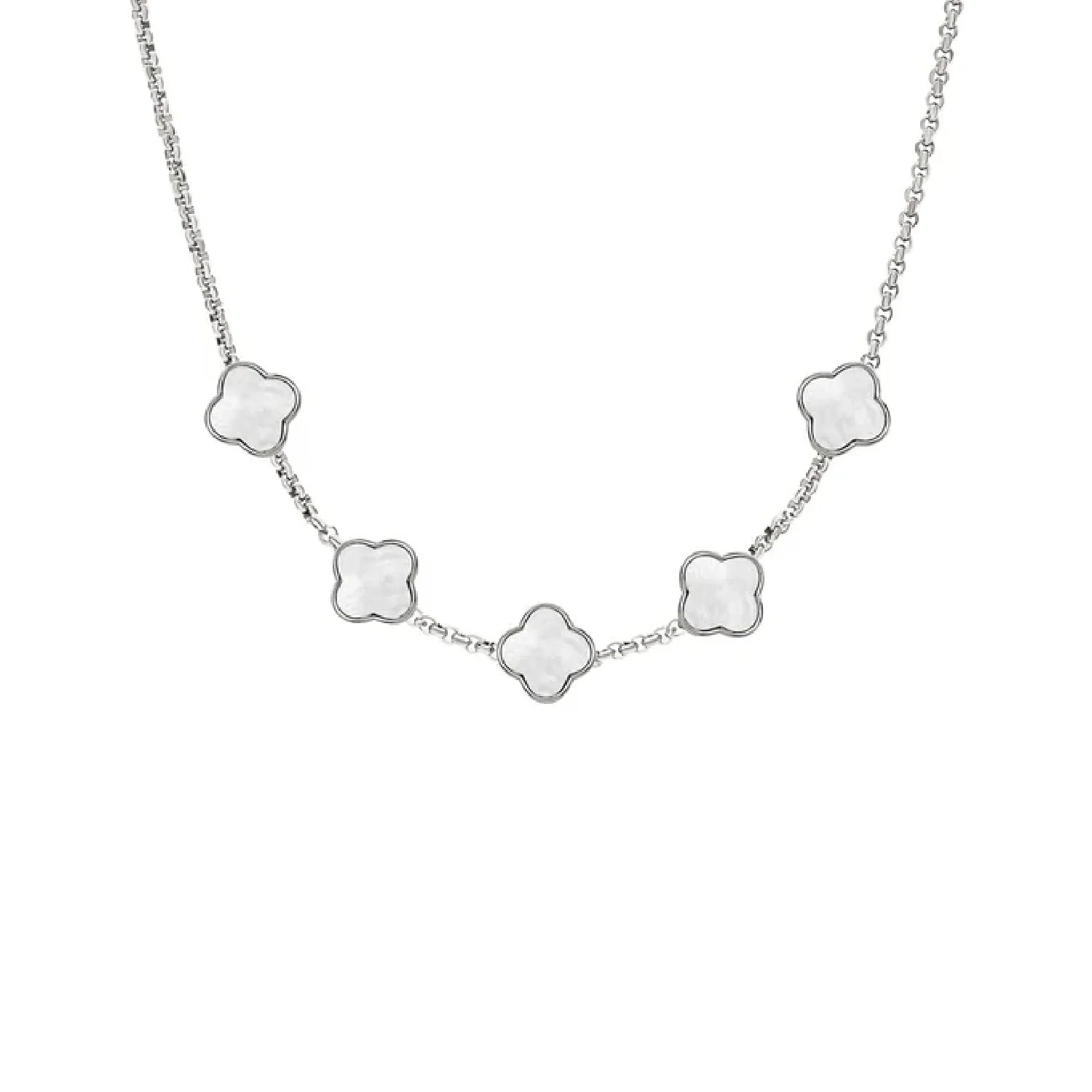 Pearl Clover Custom Name Necklace (Silver)