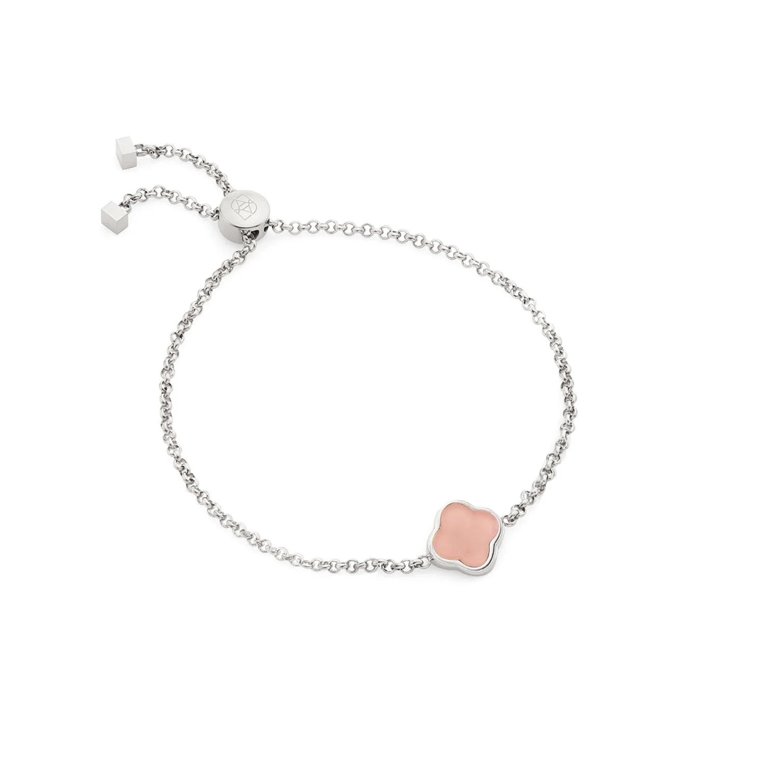 Rose Quartz Clover Custom Name Bracelet (Silver)