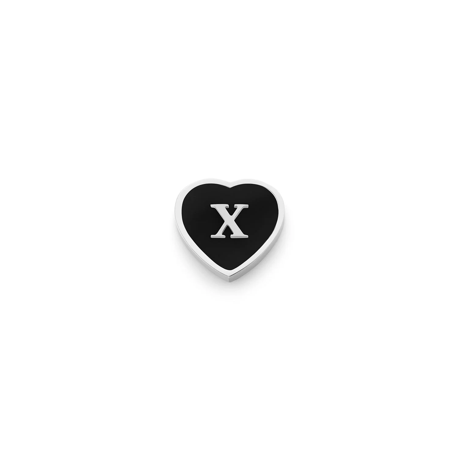 Black Enamel Heart Charms (Silver) - Initials