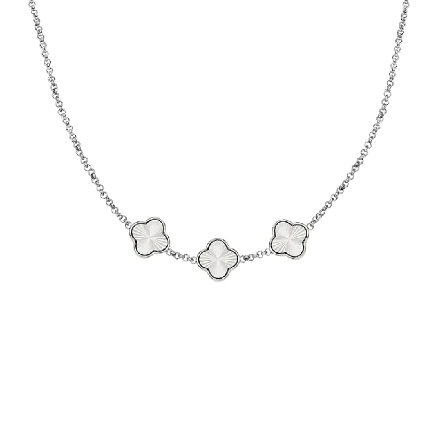 Textured Clover Custom Name Necklace (Silver)