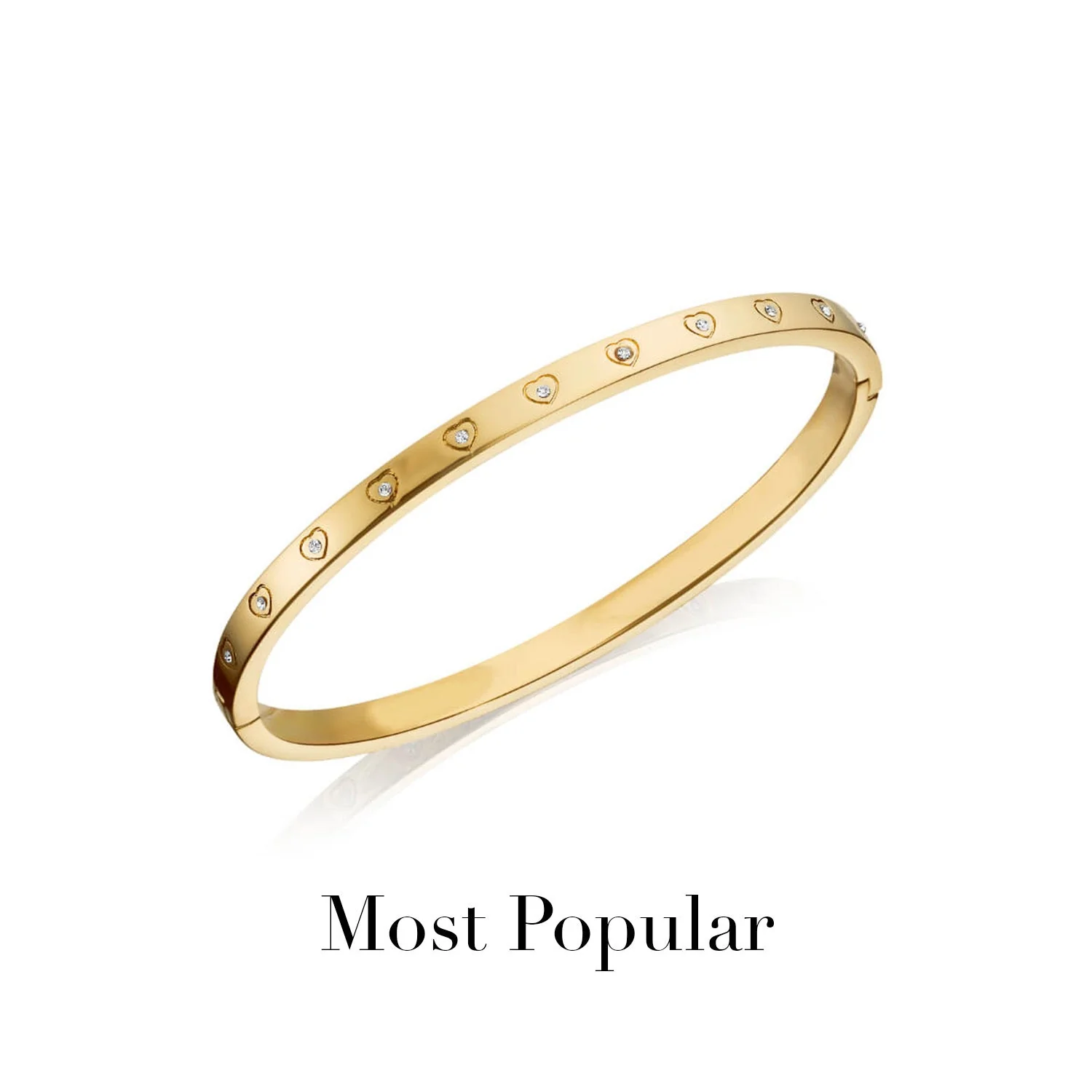 Crystal Heart Bangle & Multi Pearl Clover Bracelet Bundle (Gold)