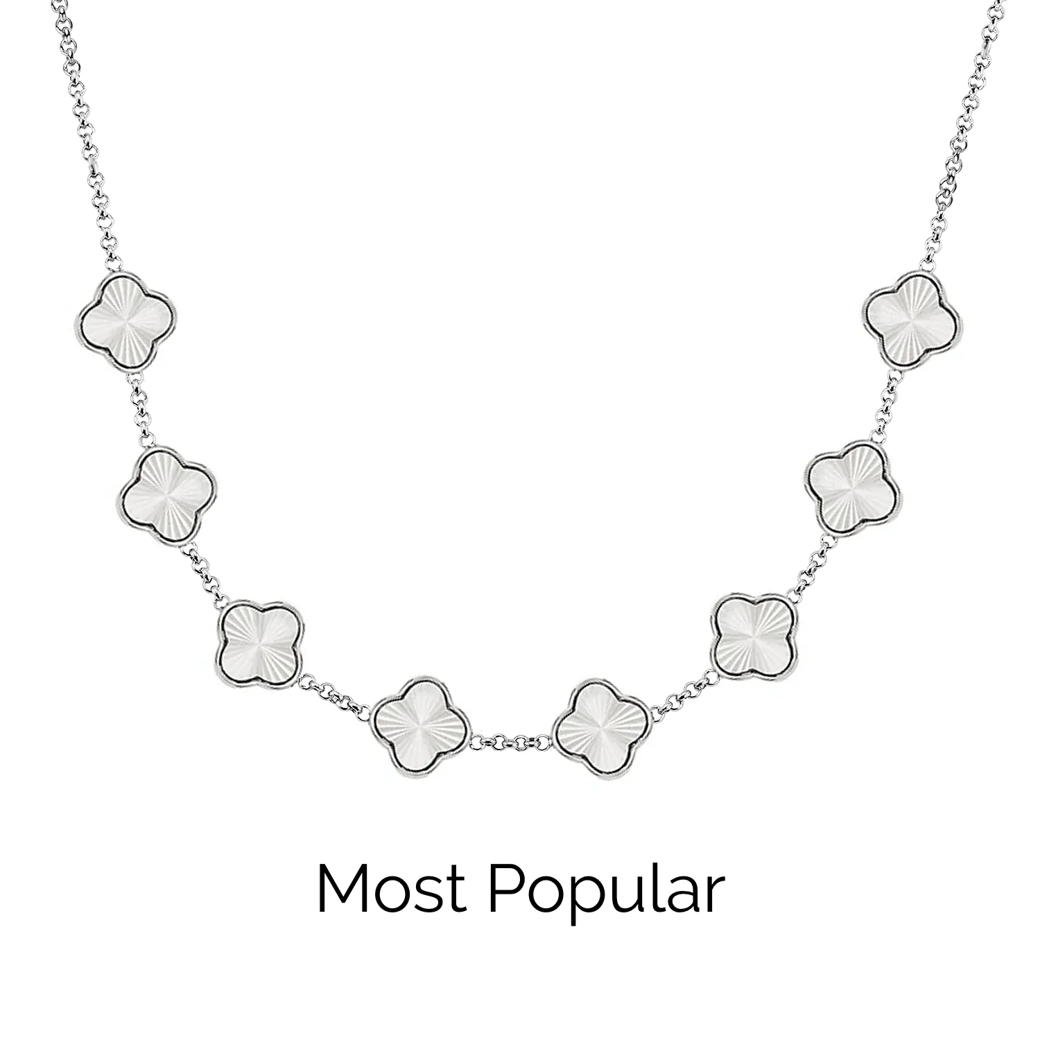 Textured Clover Custom Name Necklace (Silver)