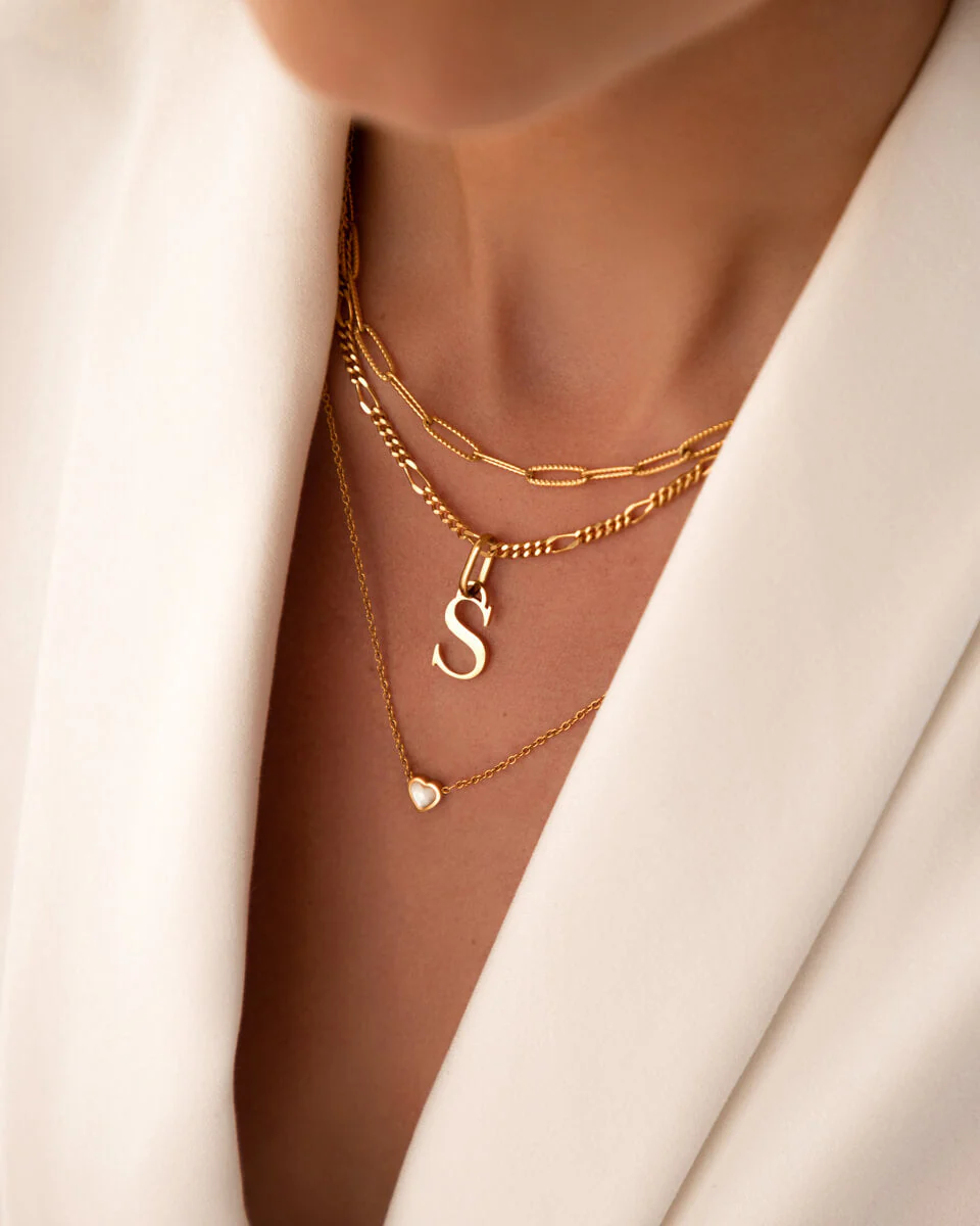 Mini Heart Birthstone & Initial Layered Set (Gold)