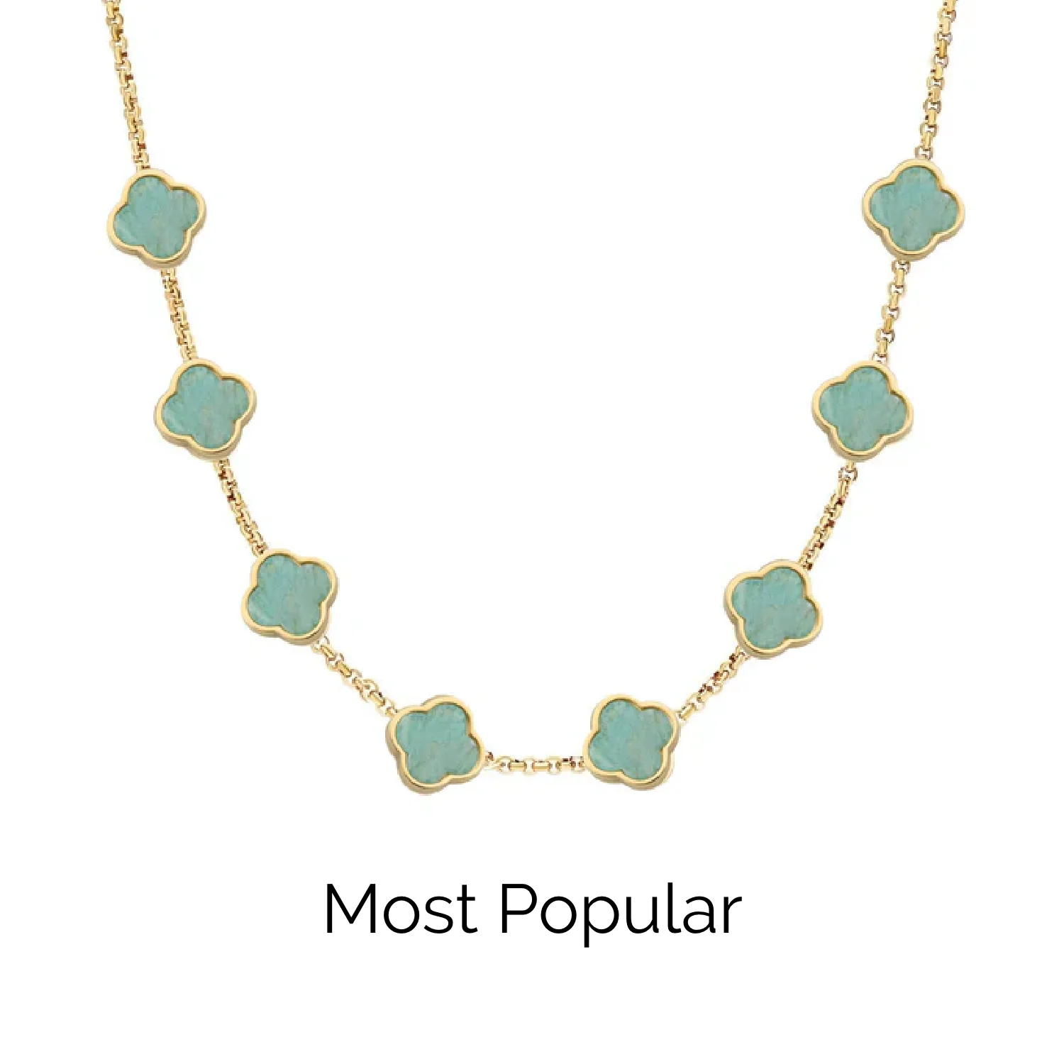 Amazonite Clover Custom Name Necklace (Gold)
