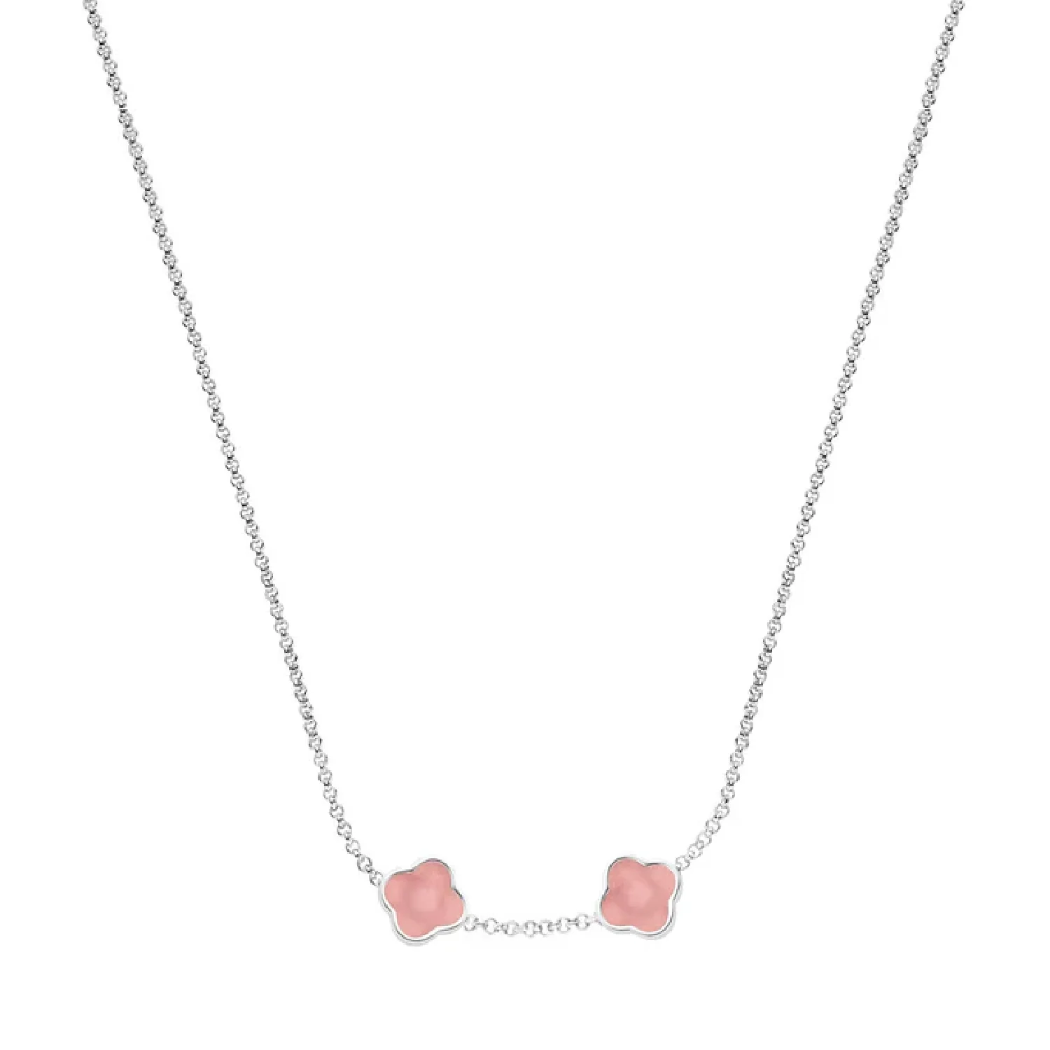 Rose Quartz Clover Custom Name Necklace (Silver)