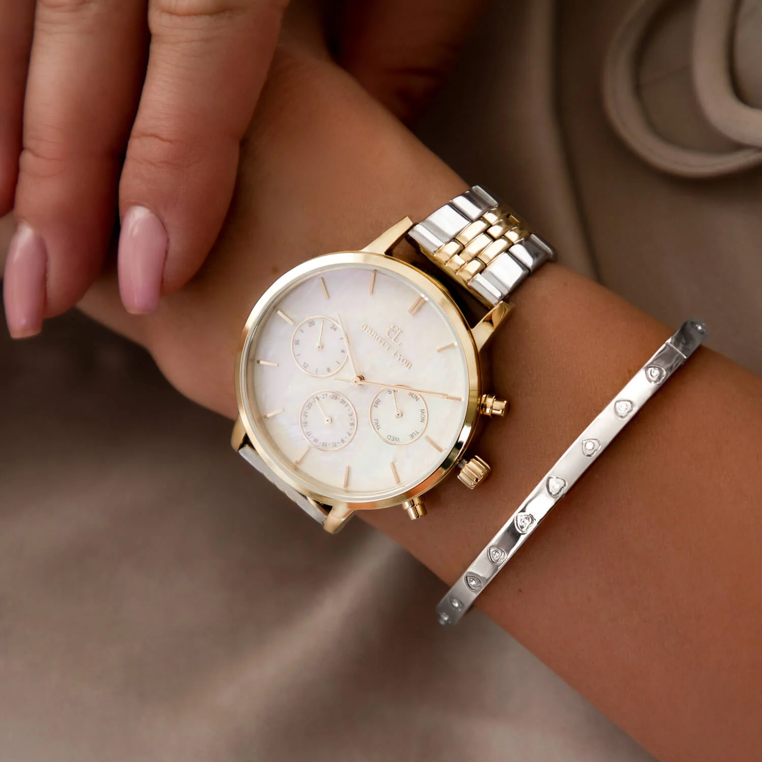 Crystal Heart Bangle Bundle (Gold/Silver)