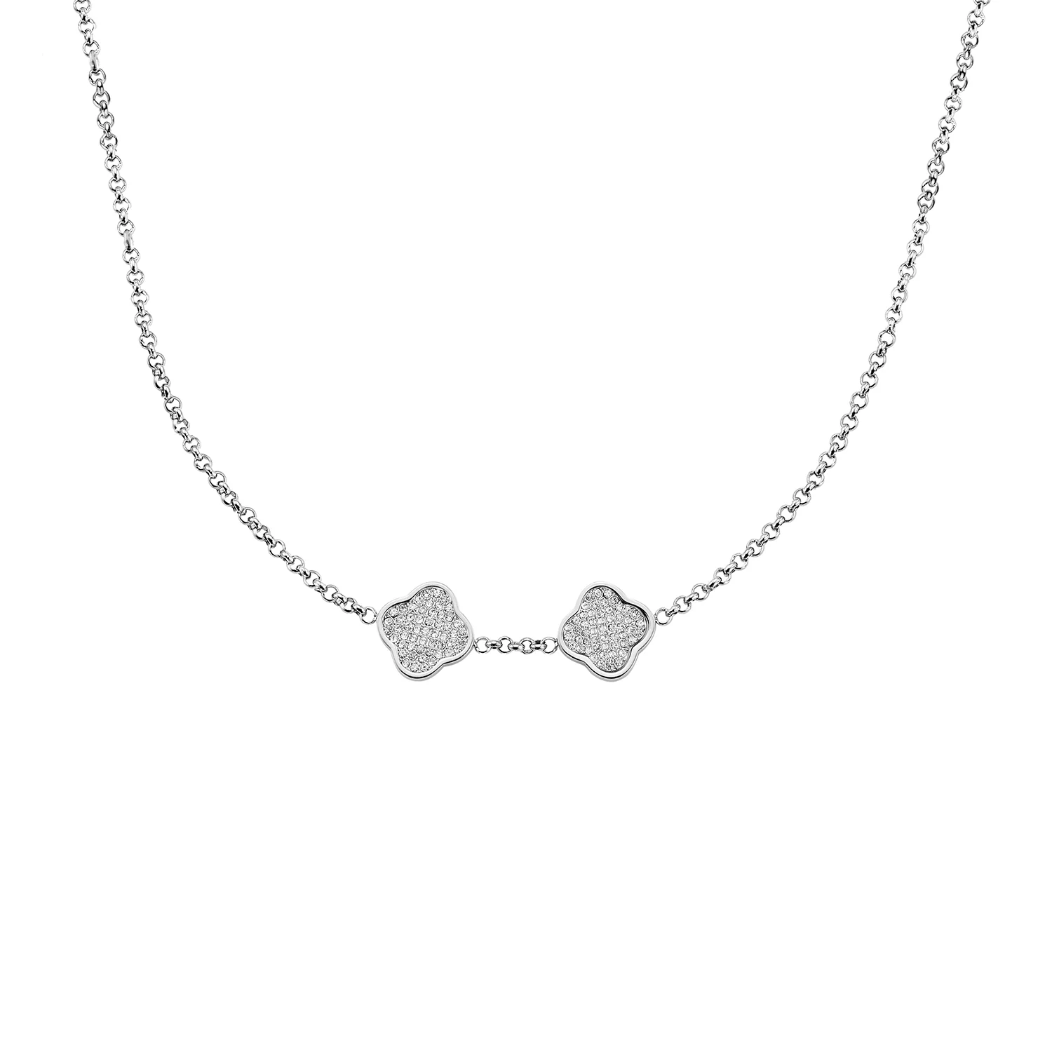 Shimmer Pavé Clover Necklace (Silver)