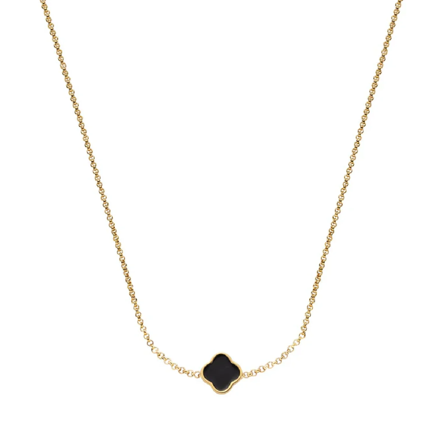 Black Enamel Clover Custom Name Necklace (Gold)