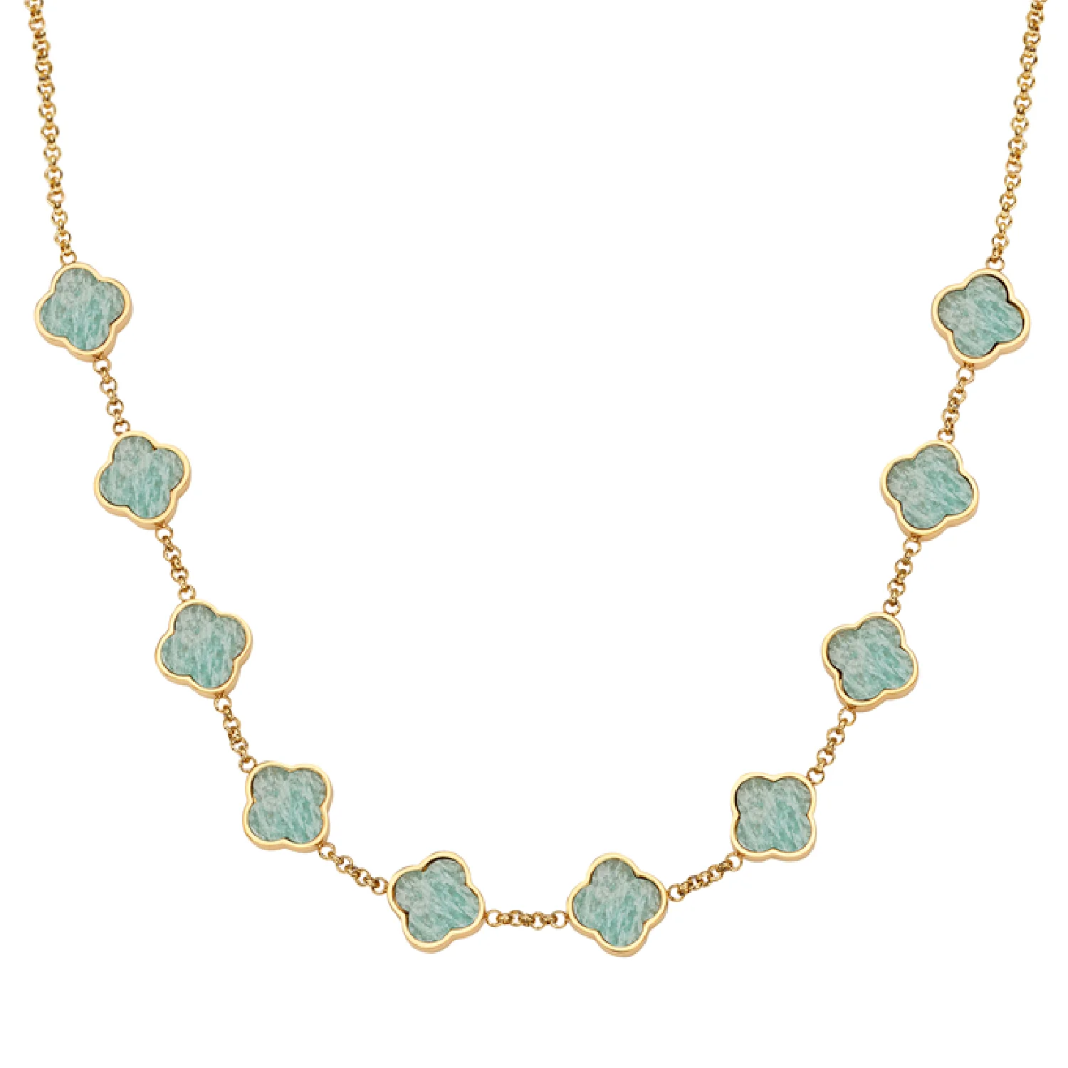 Amazonite Clover Custom Name Necklace (Gold)