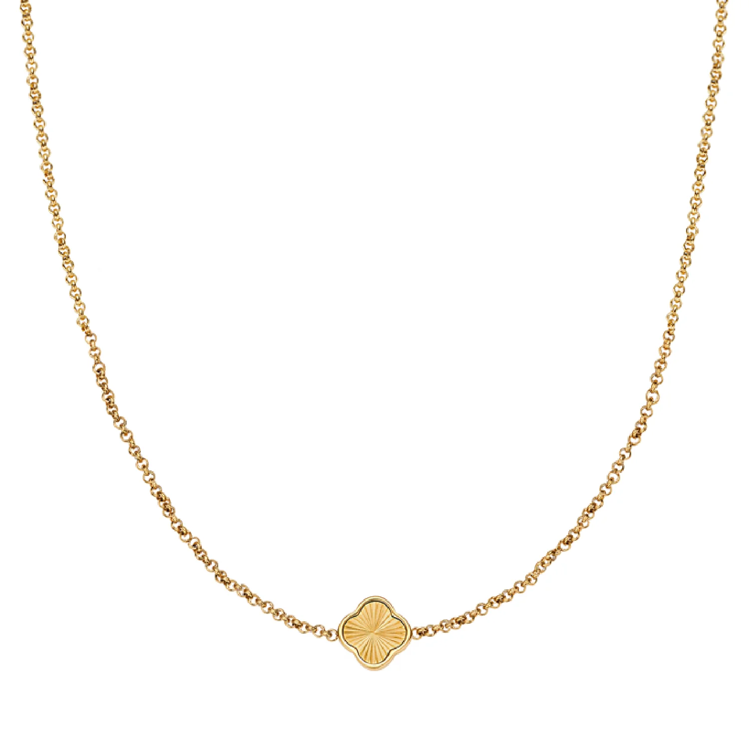 Textured Clover Custom Name Necklace (Gold)