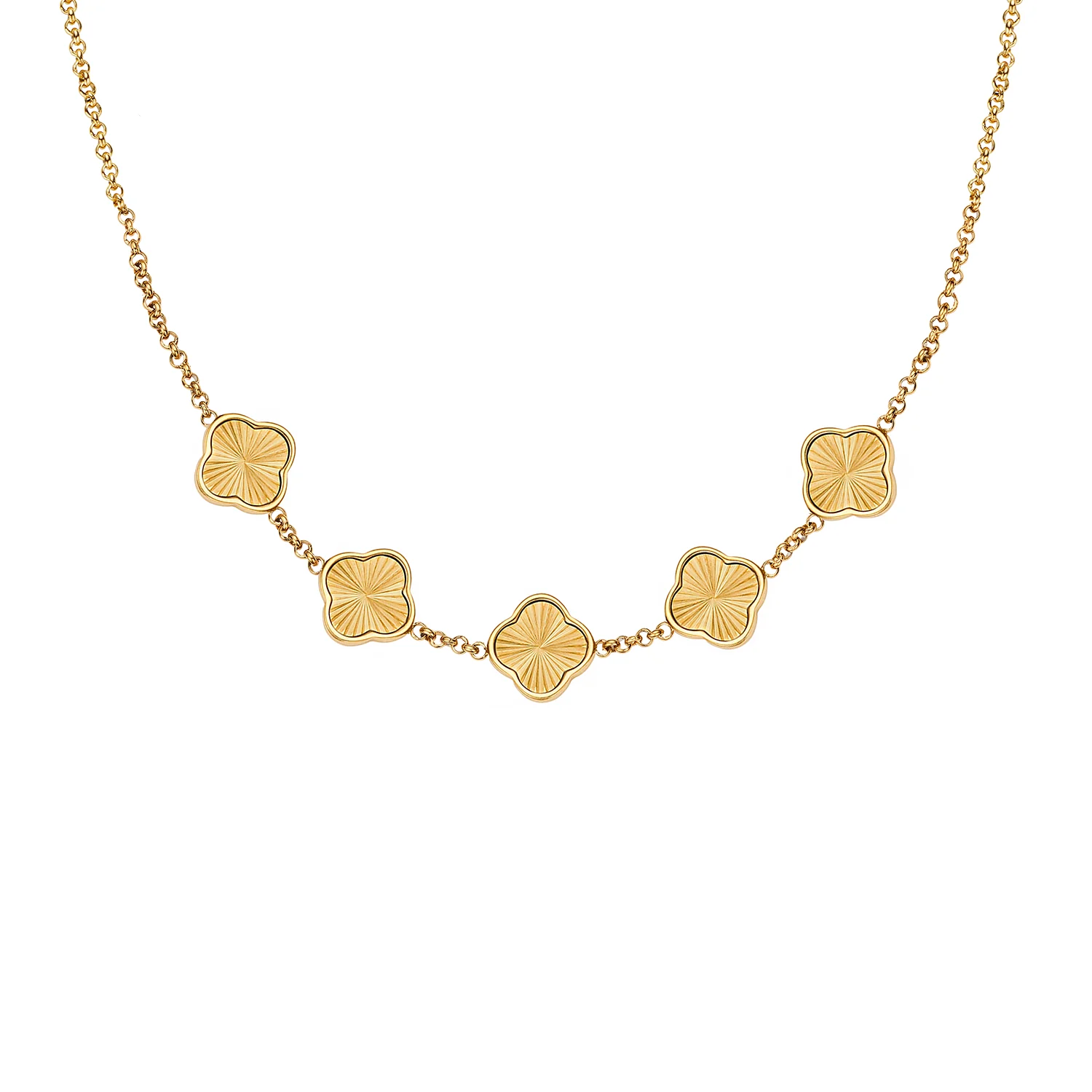 Textured Clover Custom Name Necklace (Gold)