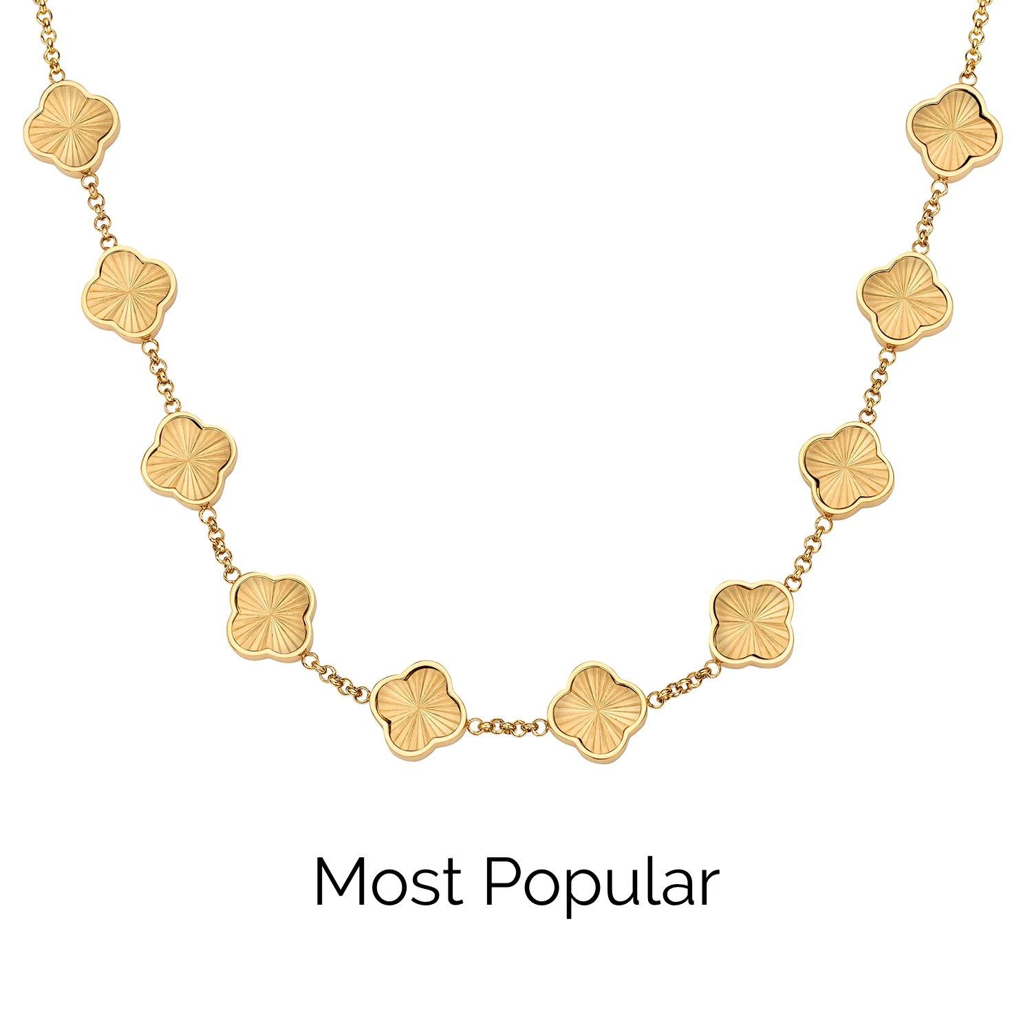 Textured Clover Custom Name Necklace (Gold)