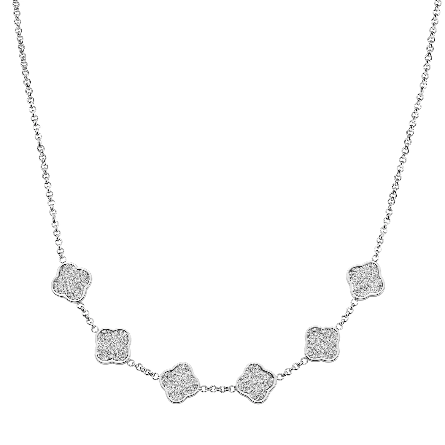 Shimmer Pavé Clover Necklace (Silver)