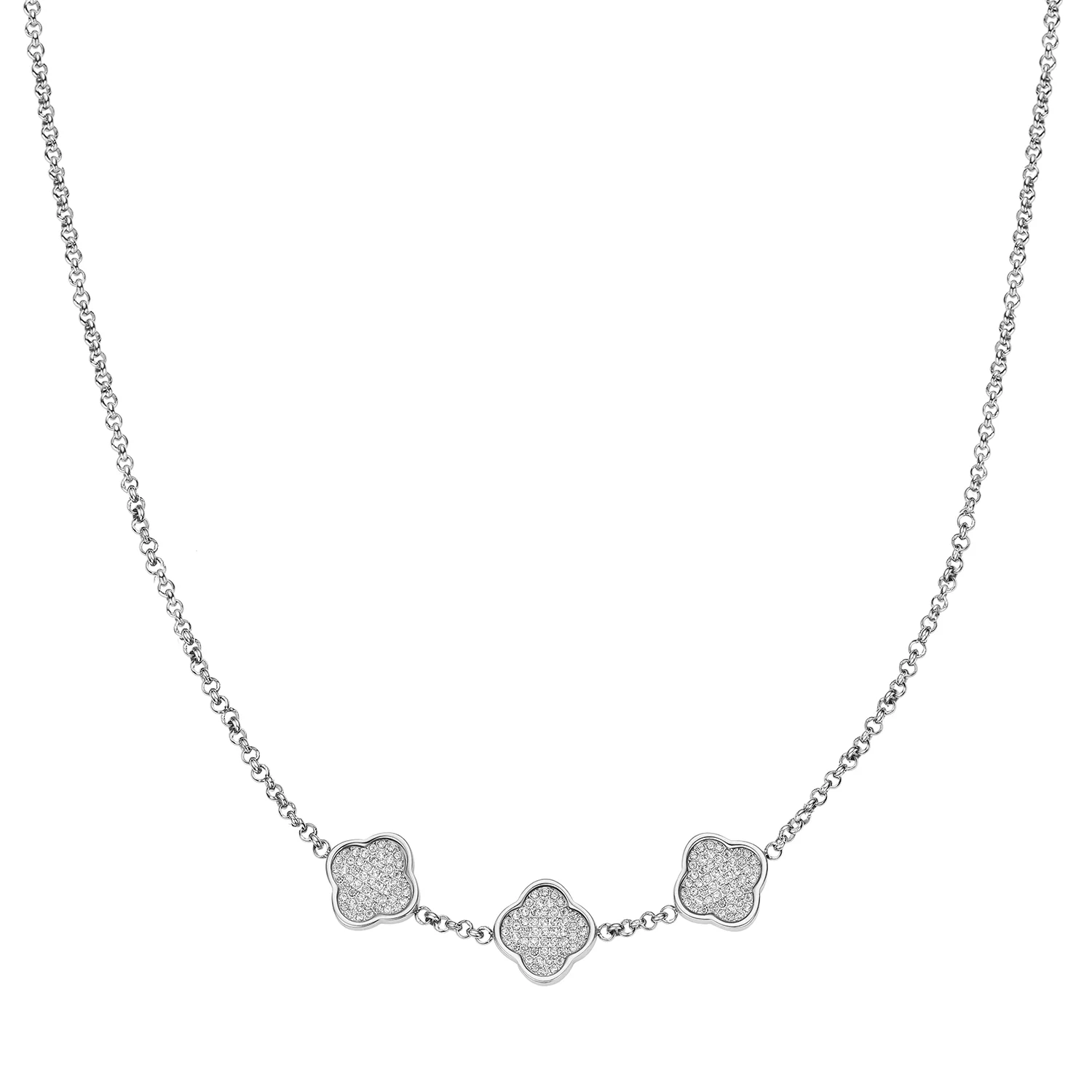 Shimmer Pavé Clover Necklace (Silver)
