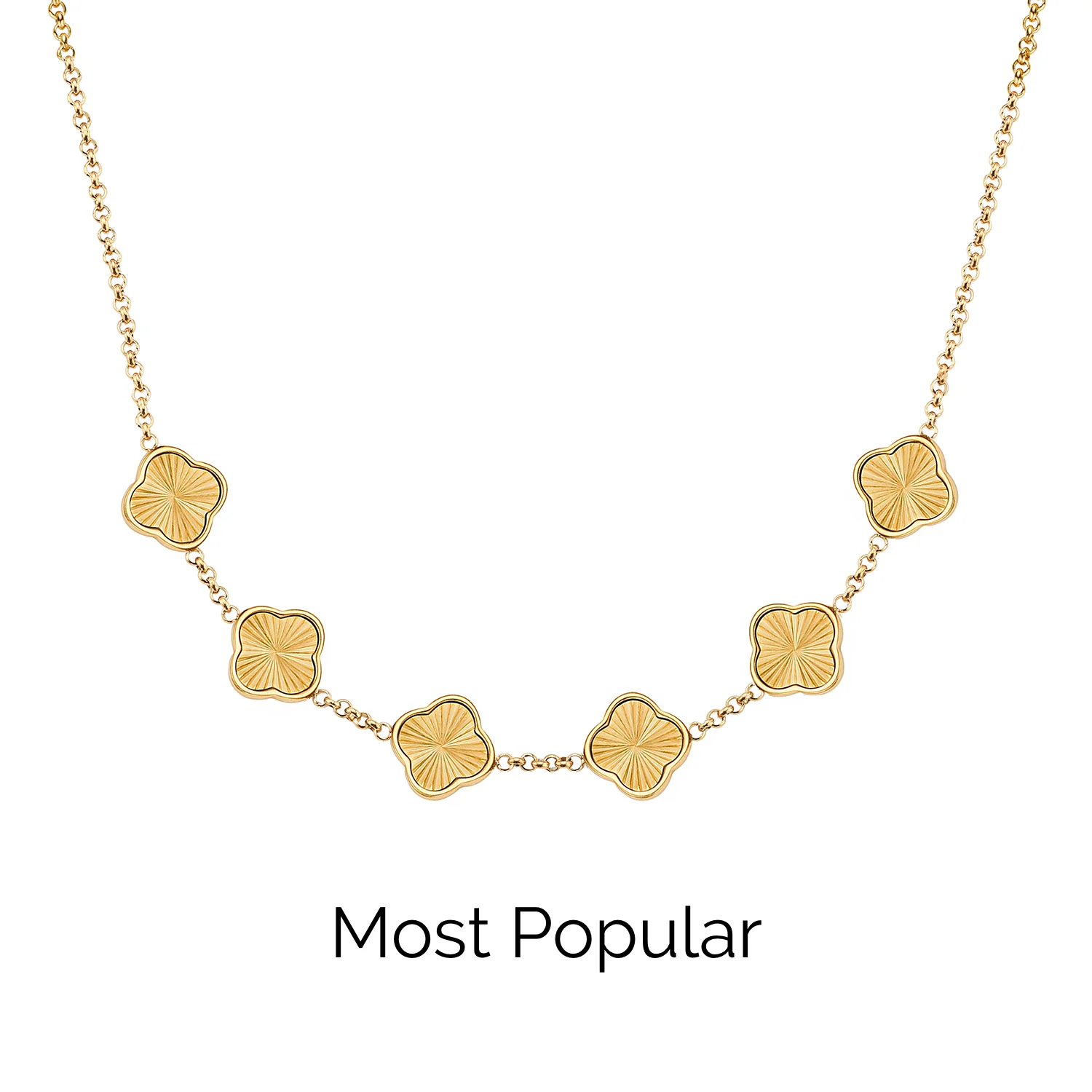 Textured Clover Custom Name Necklace (Gold)