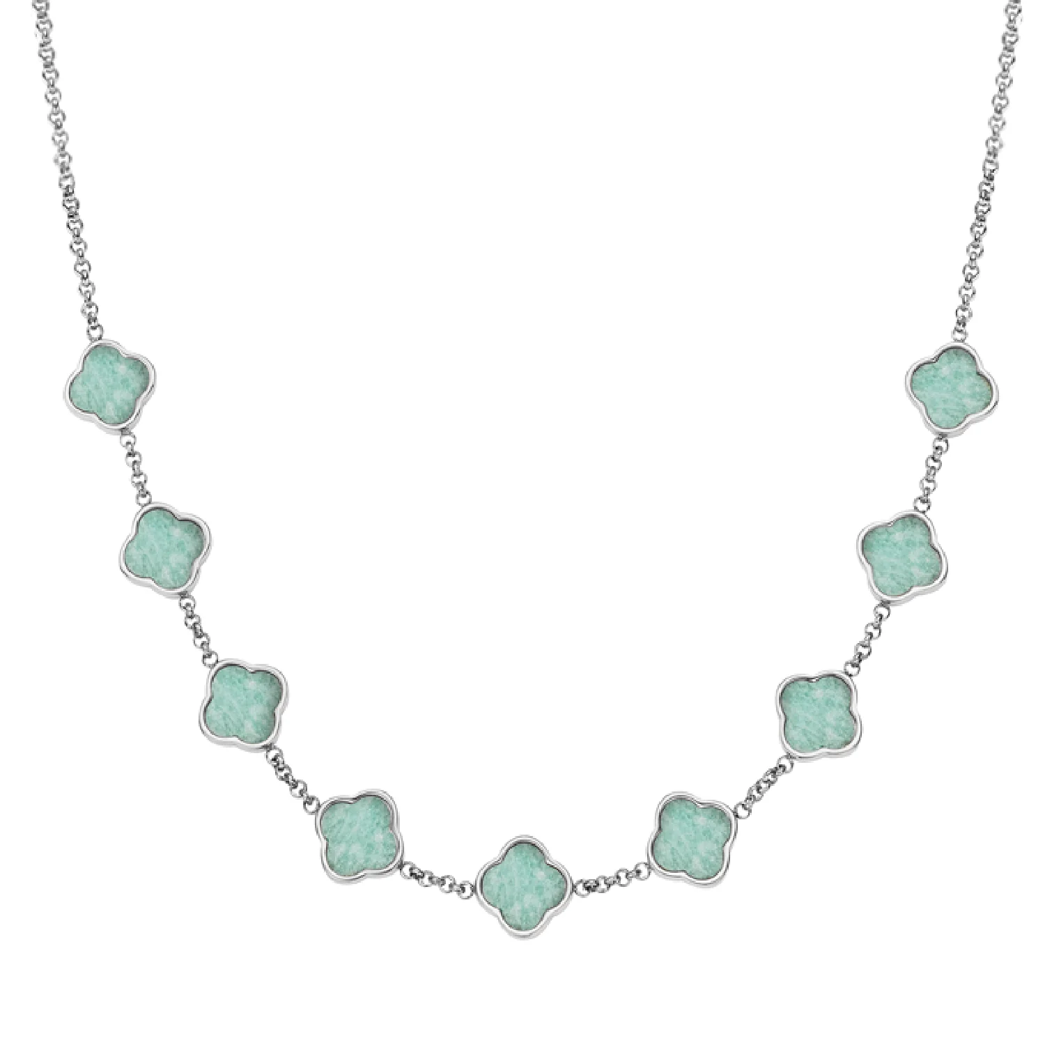 Amazonite Clover Custom Name Necklace (Silver)
