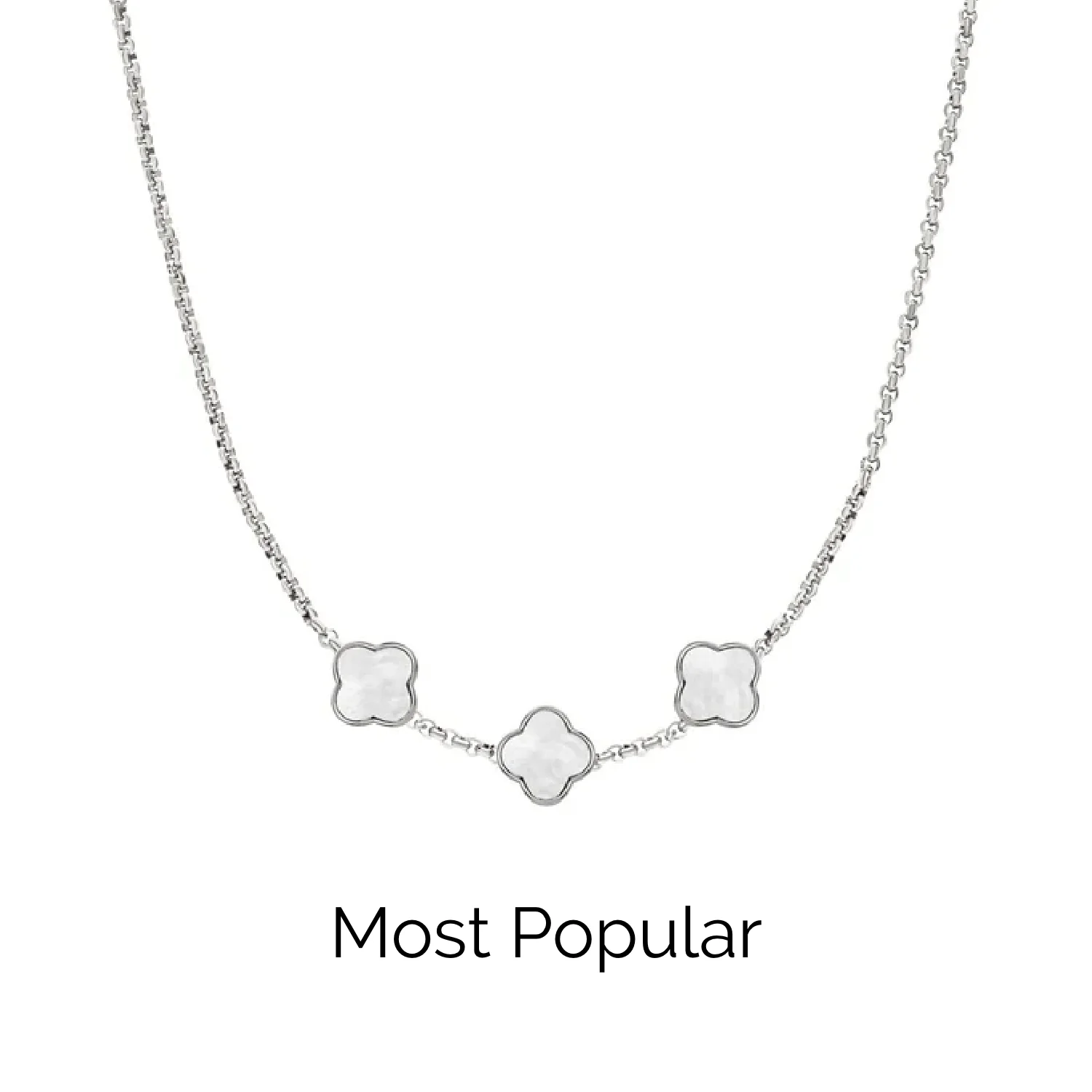 Pearl Clover Custom Name Necklace (Silver)