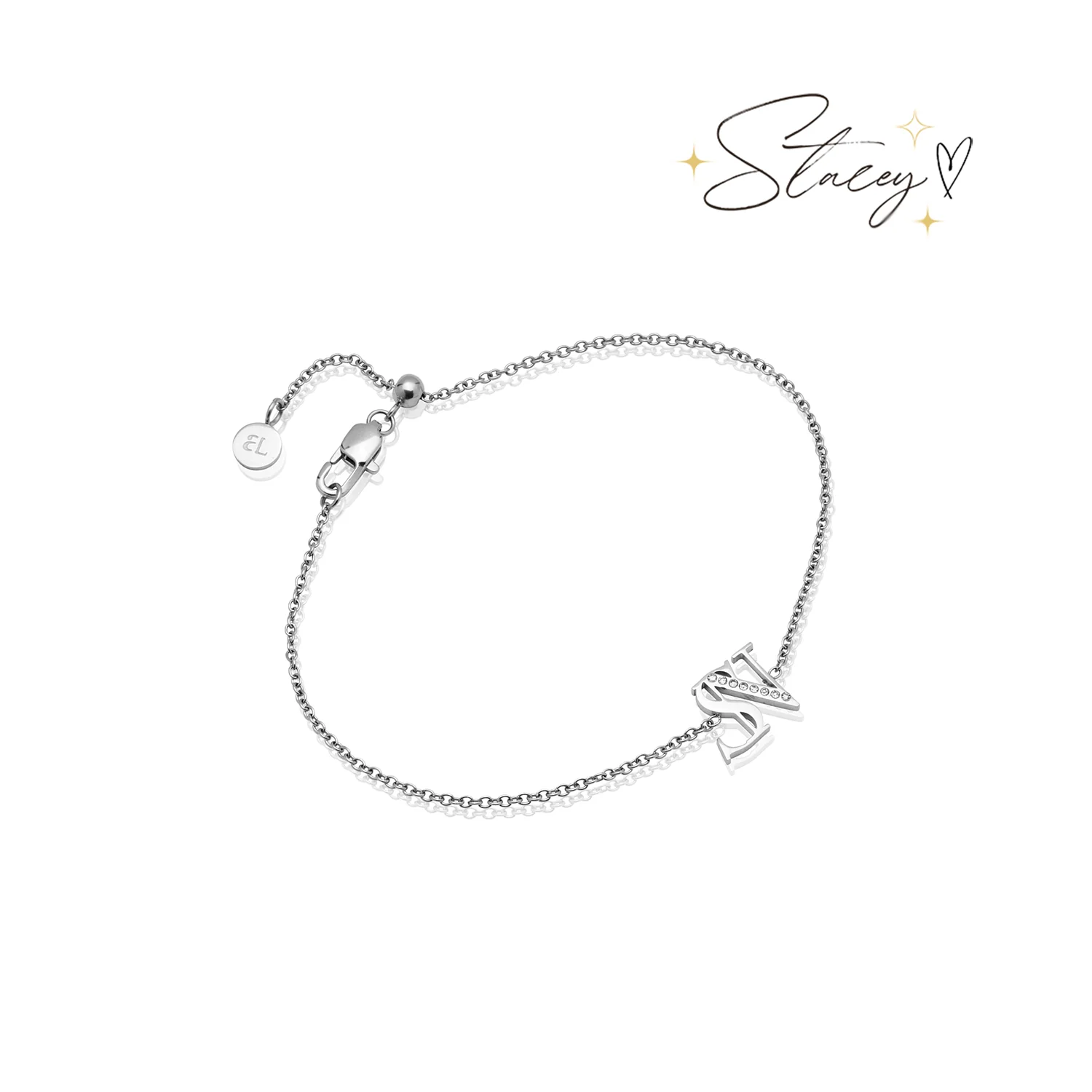 Double Initial Crystal Bracelet (Silver)