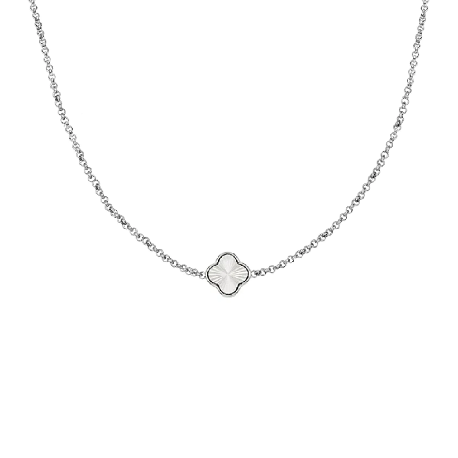 Textured Clover Custom Name Necklace (Silver)