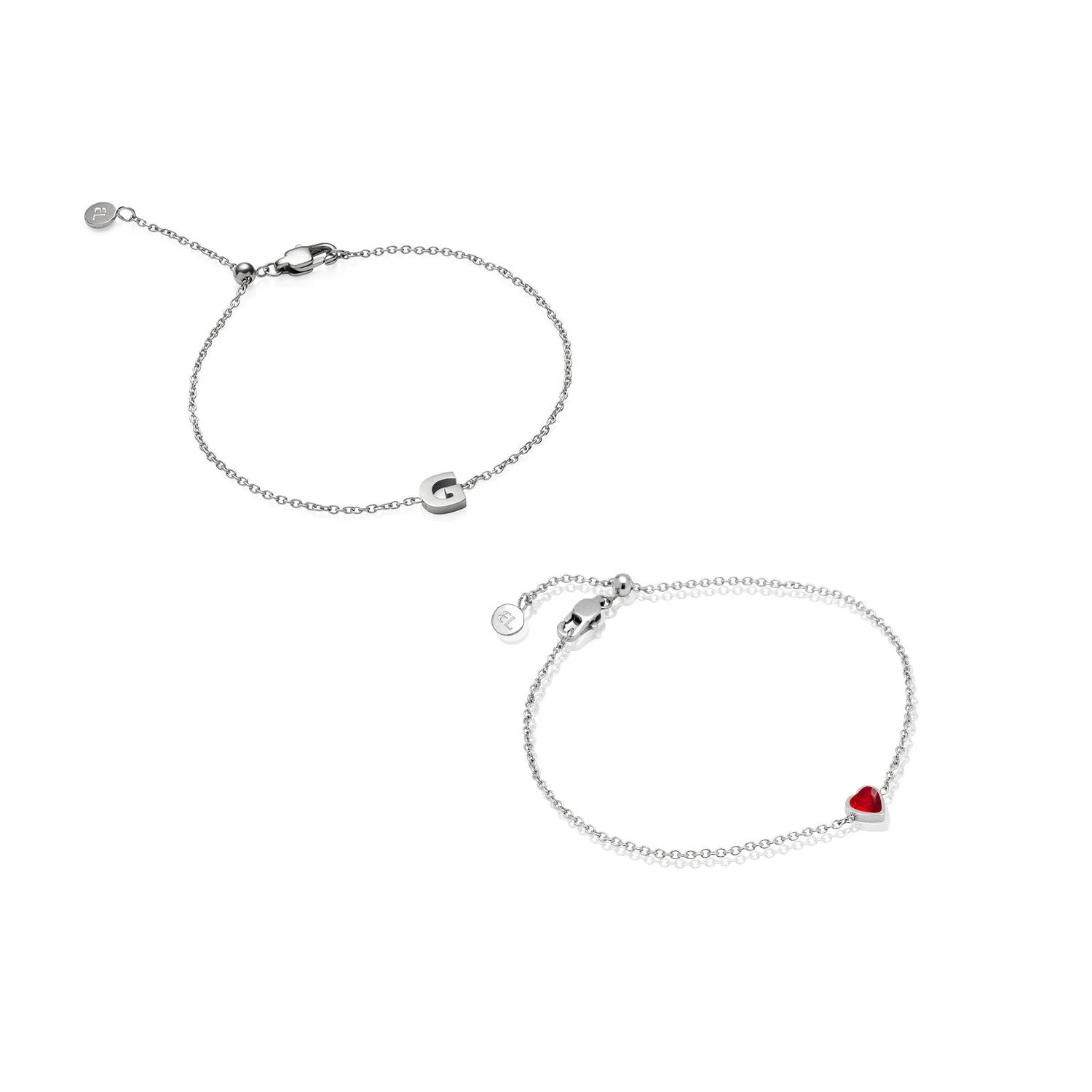 Mini Heart Birthstone & Initial Bracelet Bundle (Silver)