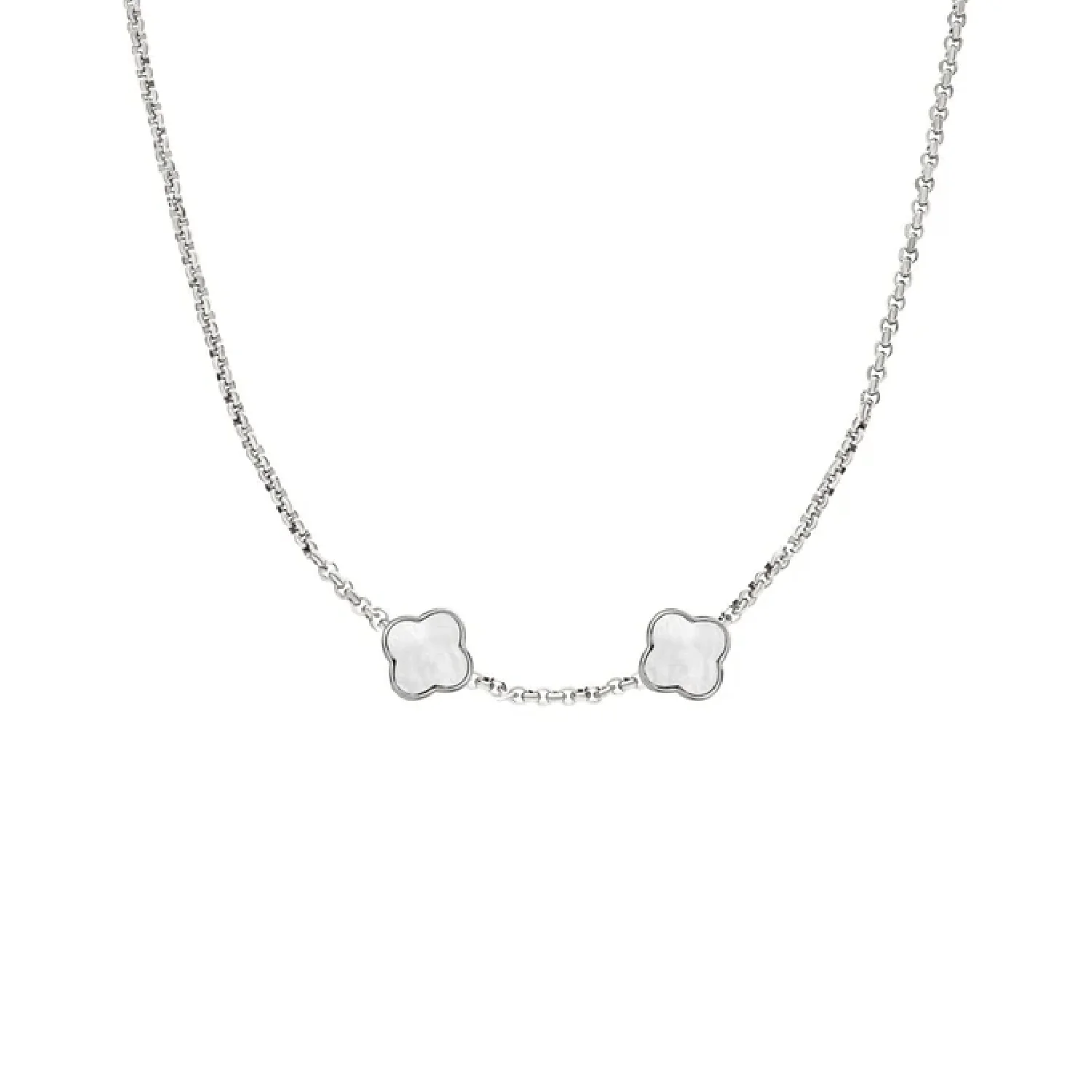 Pearl Clover Custom Name Necklace (Silver)