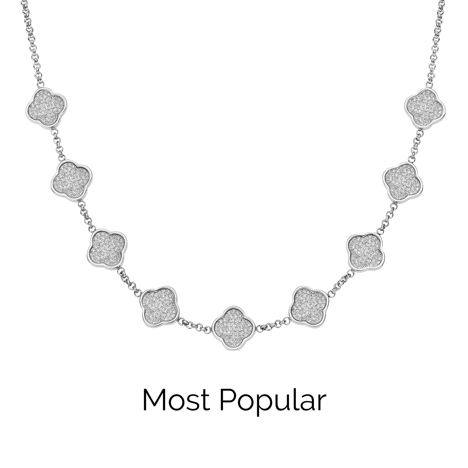 Shimmer Pavé Clover Necklace (Silver)