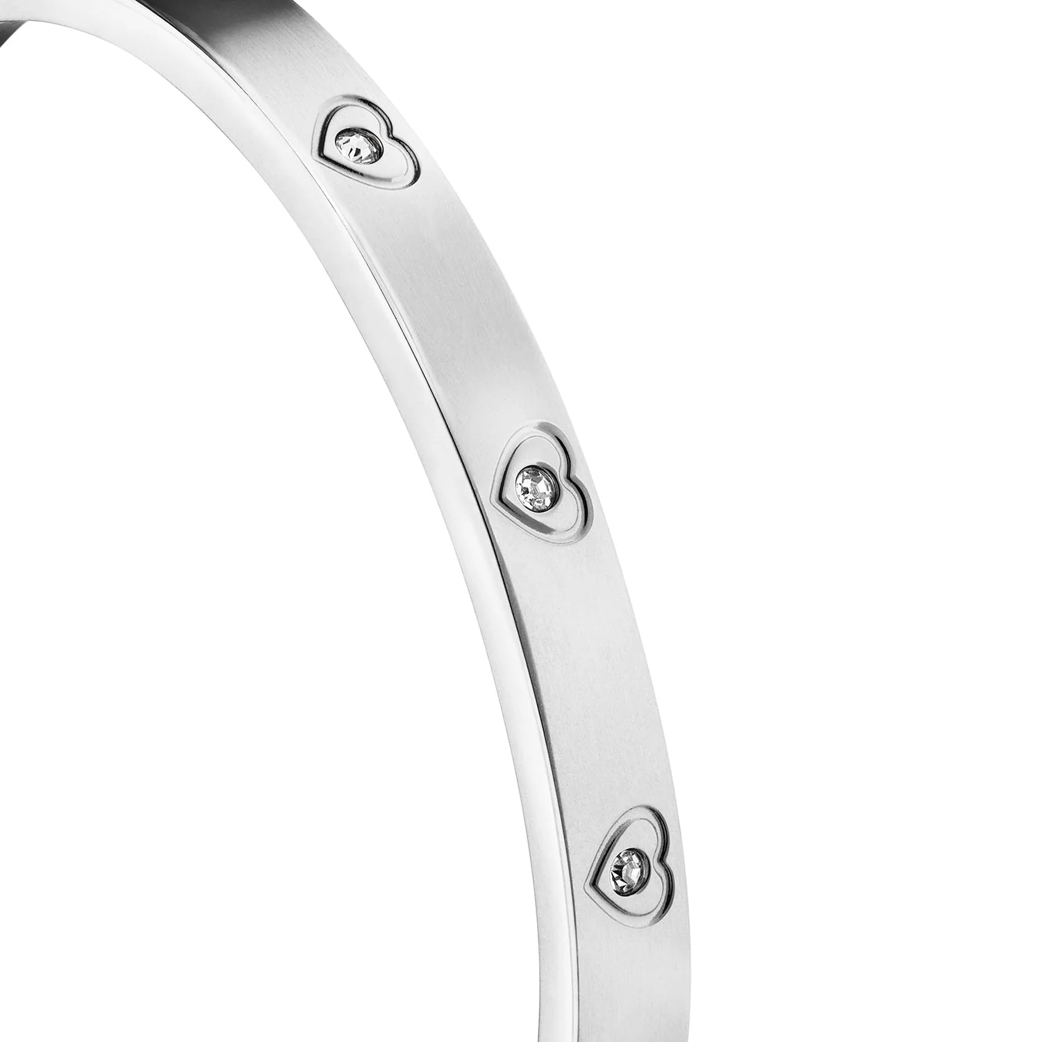 Statement Crystal Heart Bangle (Silver)