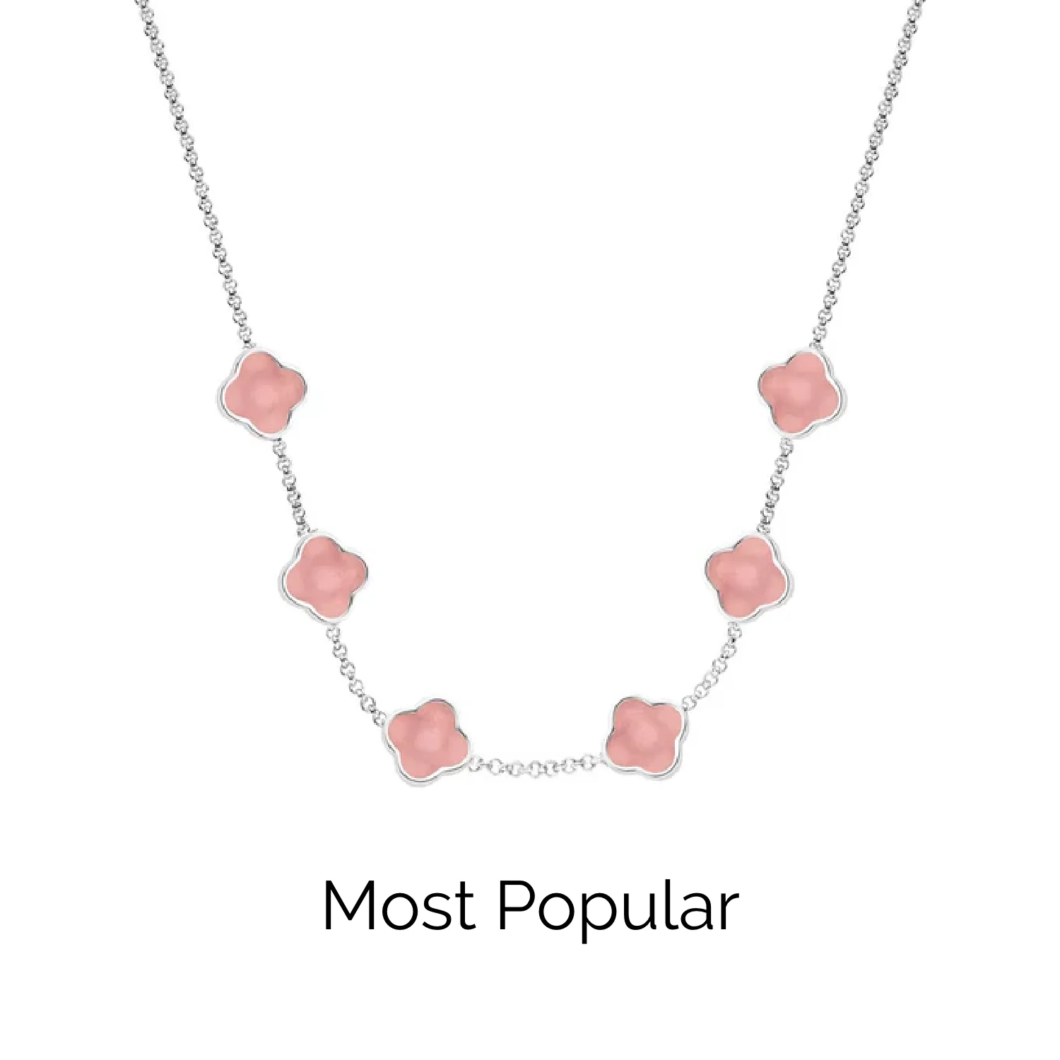 Rose Quartz Clover Custom Name Necklace (Silver)